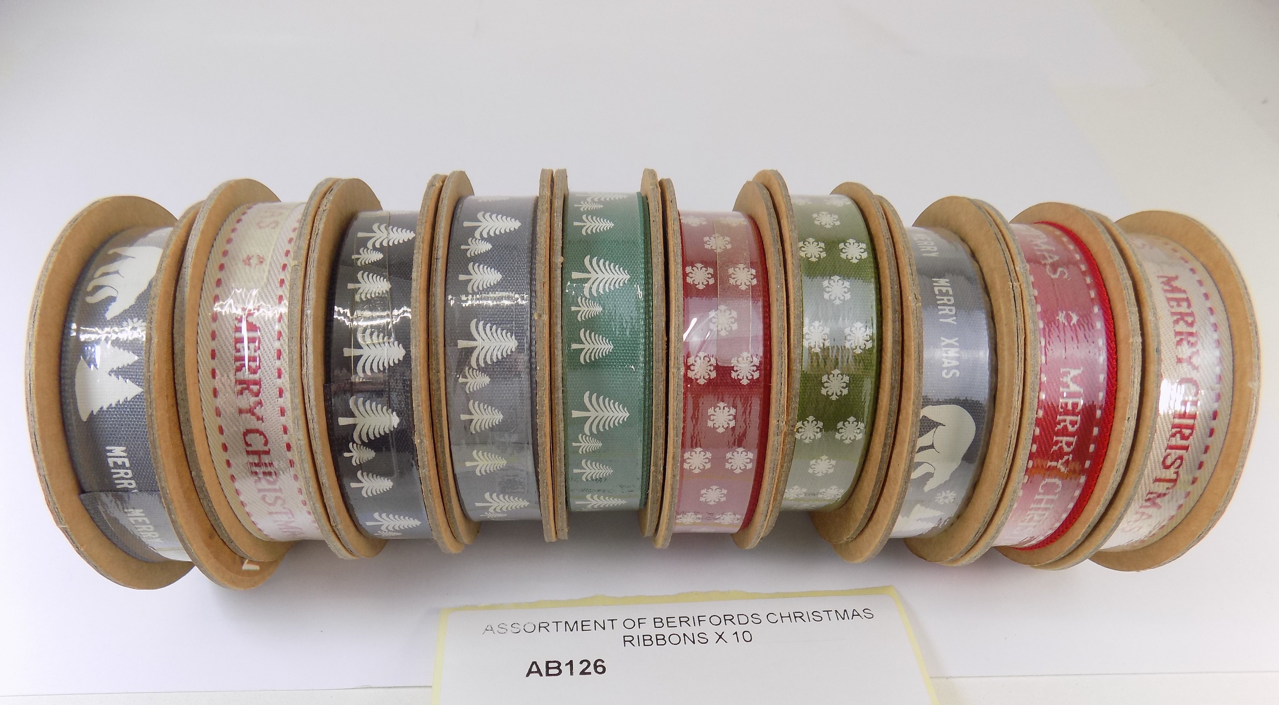 AB126  ASSORTMENT OF BERIFORDS CHRISTMAS RIBBONS X 10