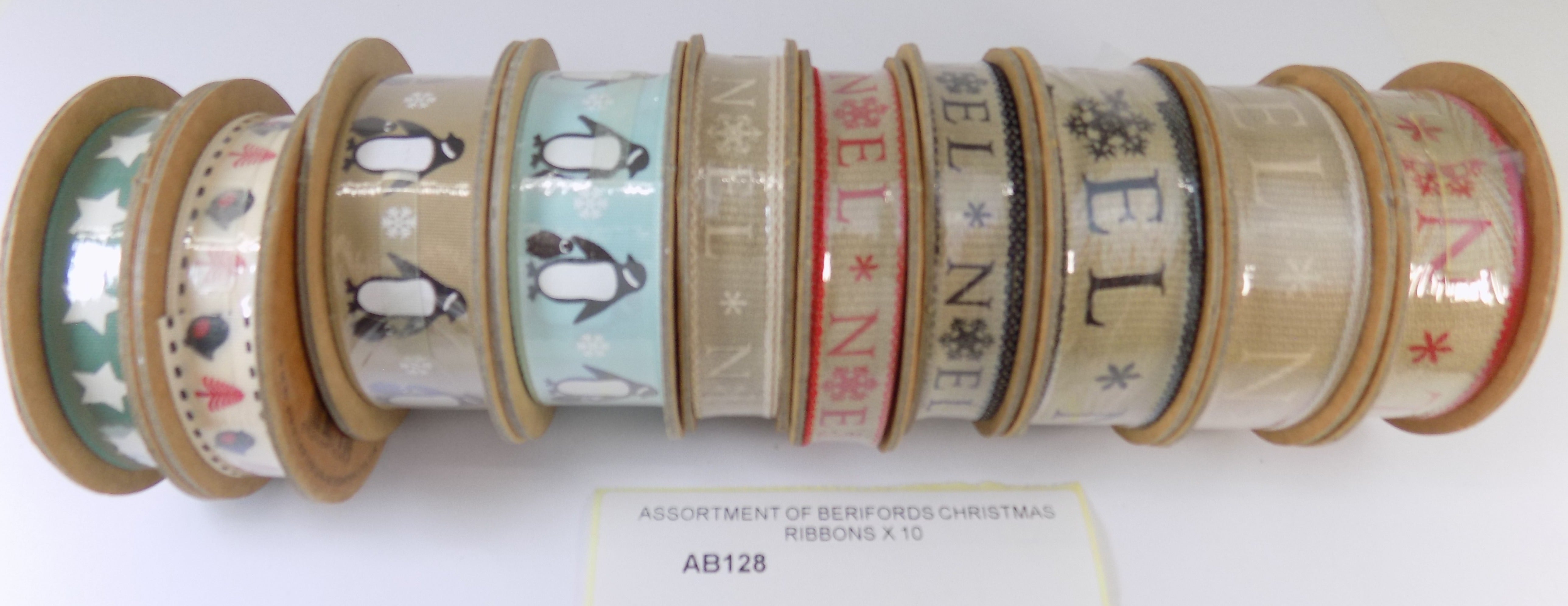 AB128  ASSORTMENT OF BERIFORDS CHRISTMAS RIBBONS X 10