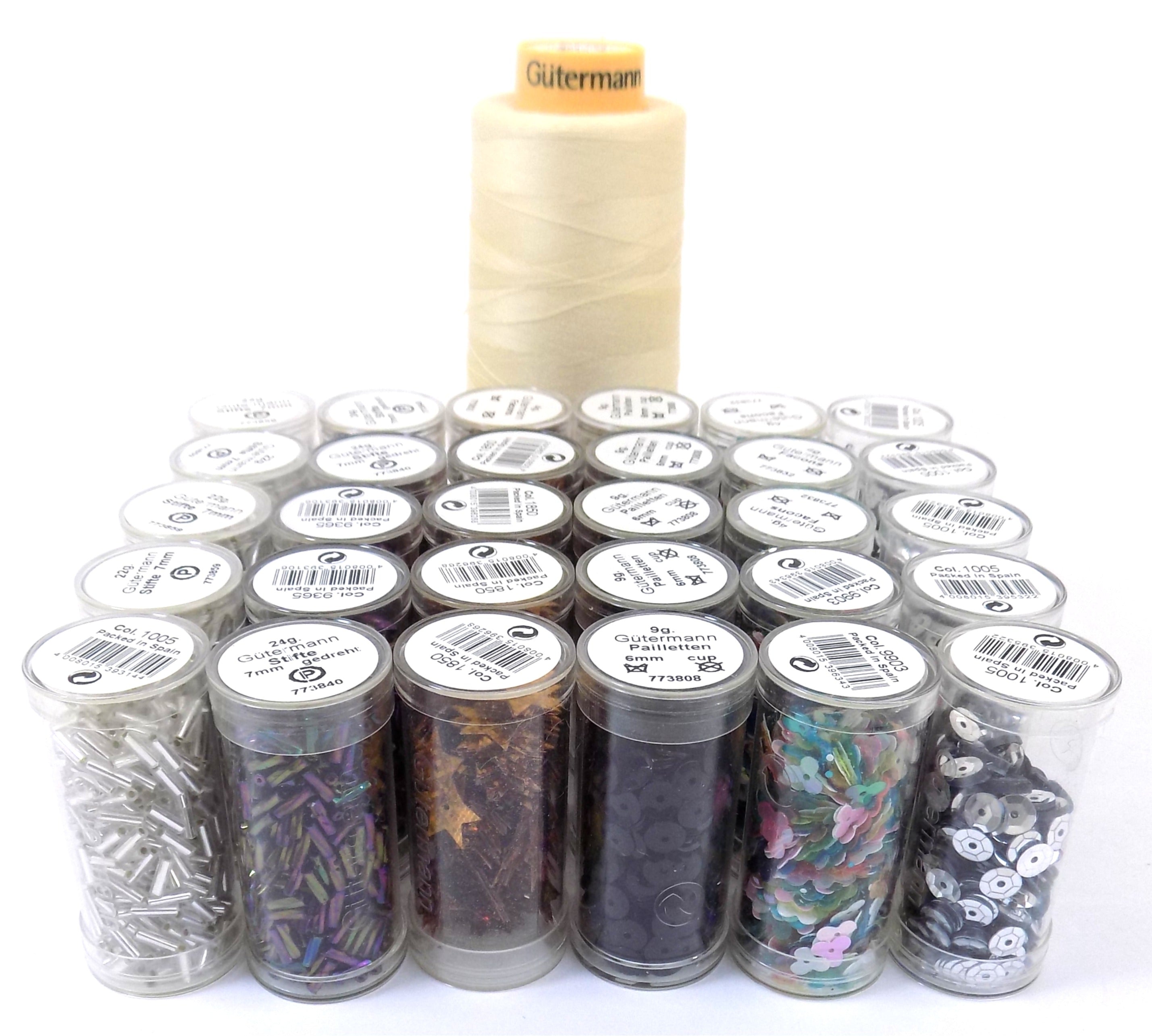 AB139- SELECTION OF STAR SEQUINS, BUGLE BEADS & THREAD X 7