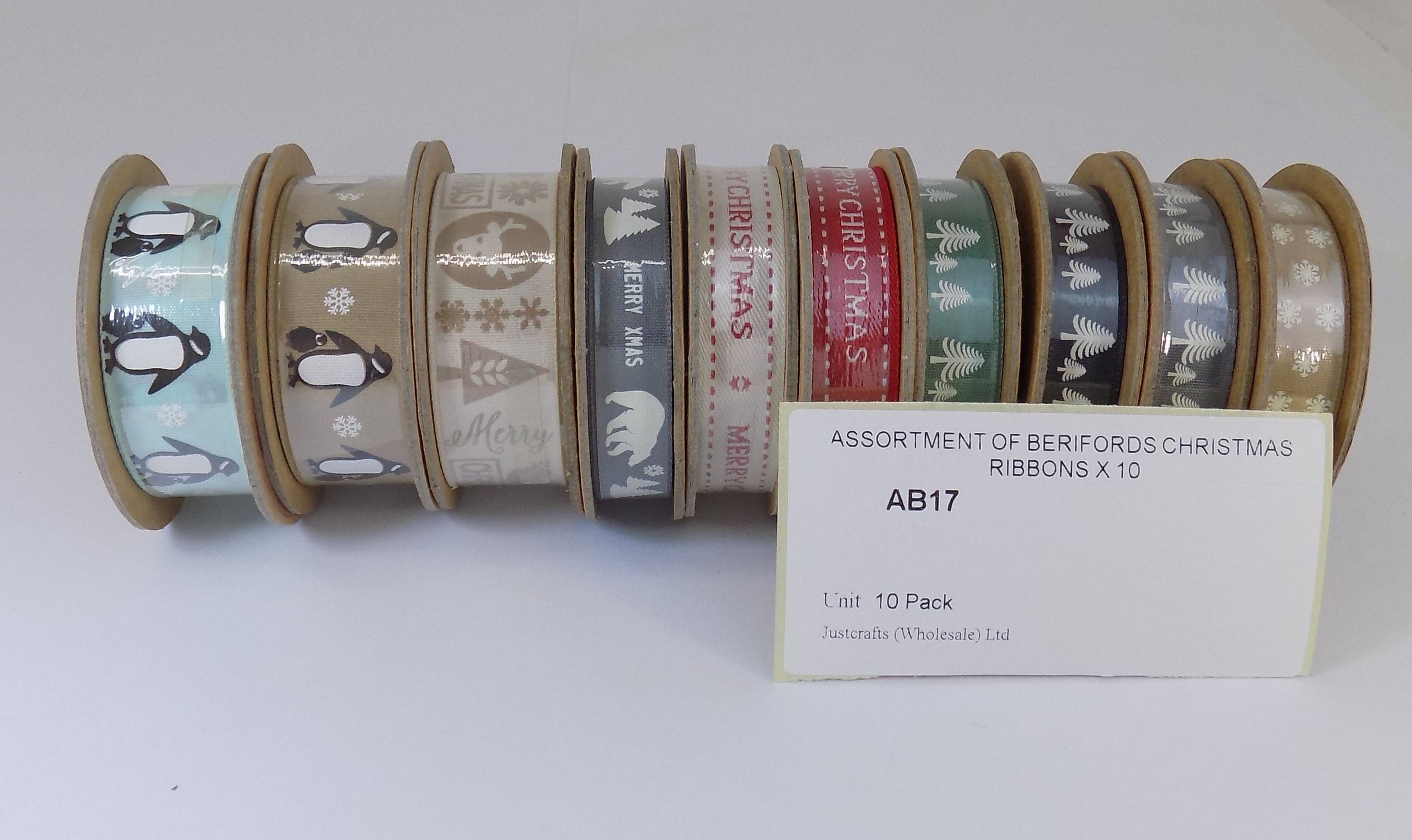 AB17  ASSORTMENT OF BERIFORDS CHRISTMAS RIBBONS X 10
