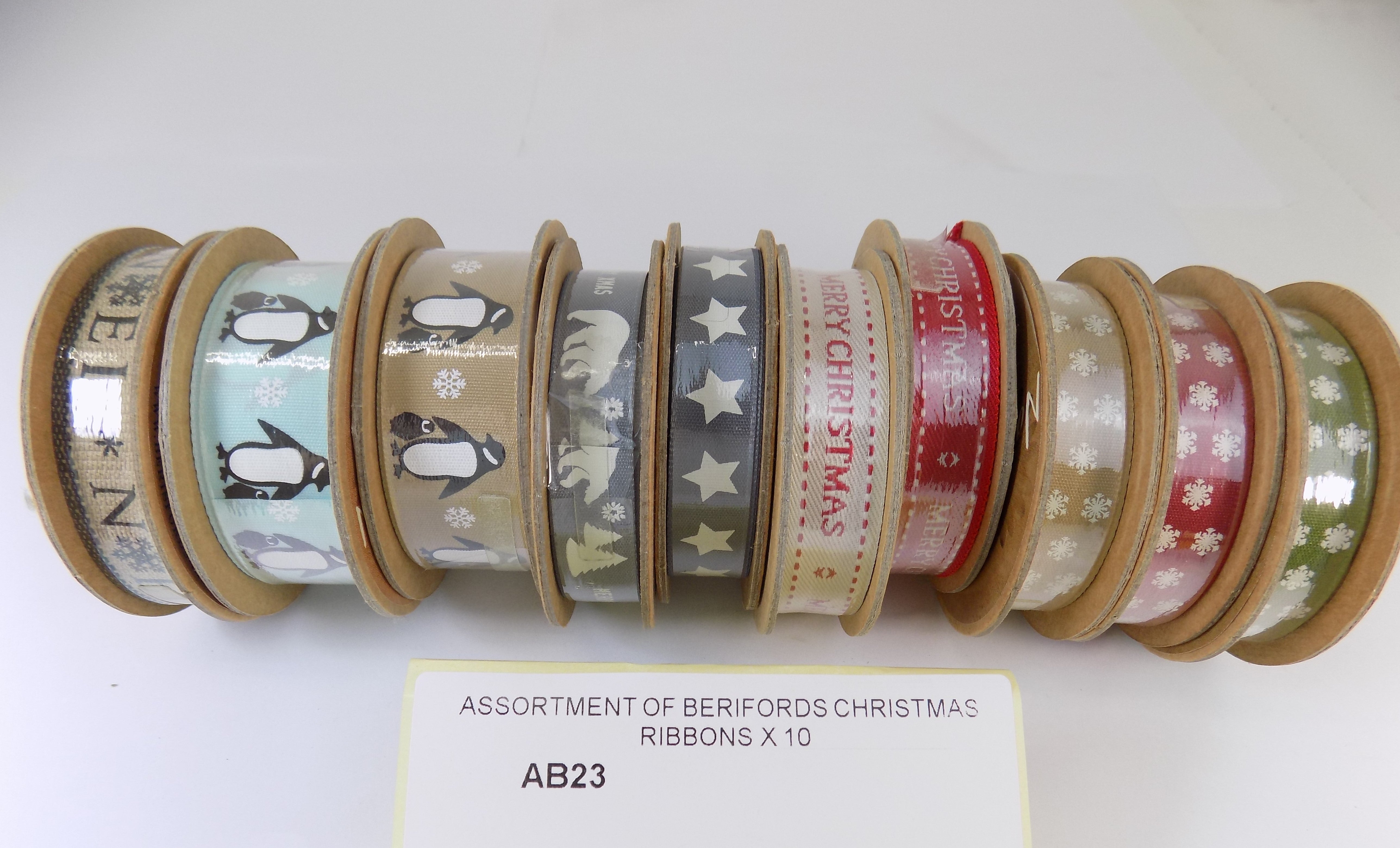 AB23  ASSORTMENT OF BERIFORDS CHRISTMAS RIBBONS X 10