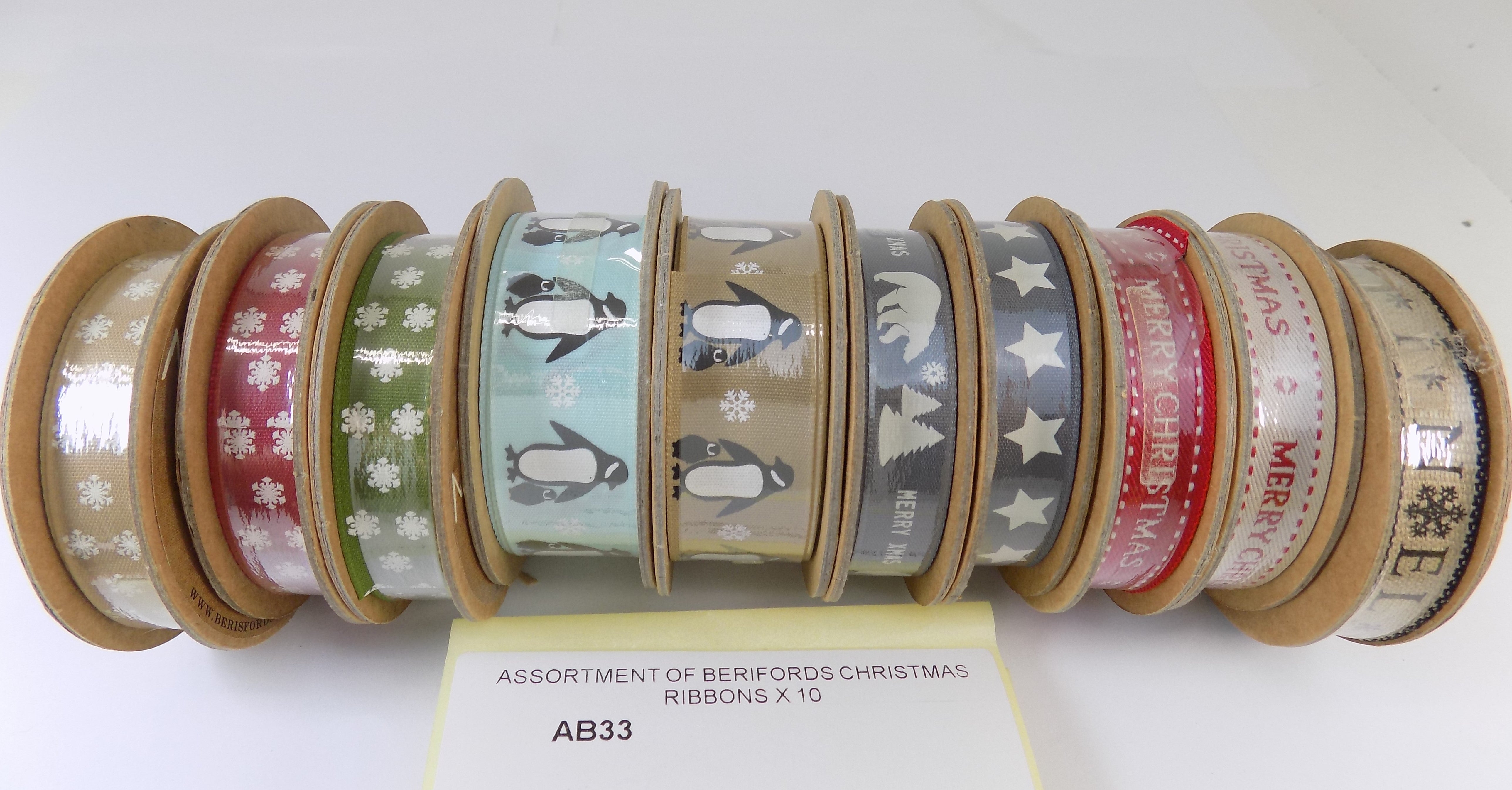 AB33  ASSORTMENT OF BERIFORDS CHRISTMAS RIBBONS X 10
