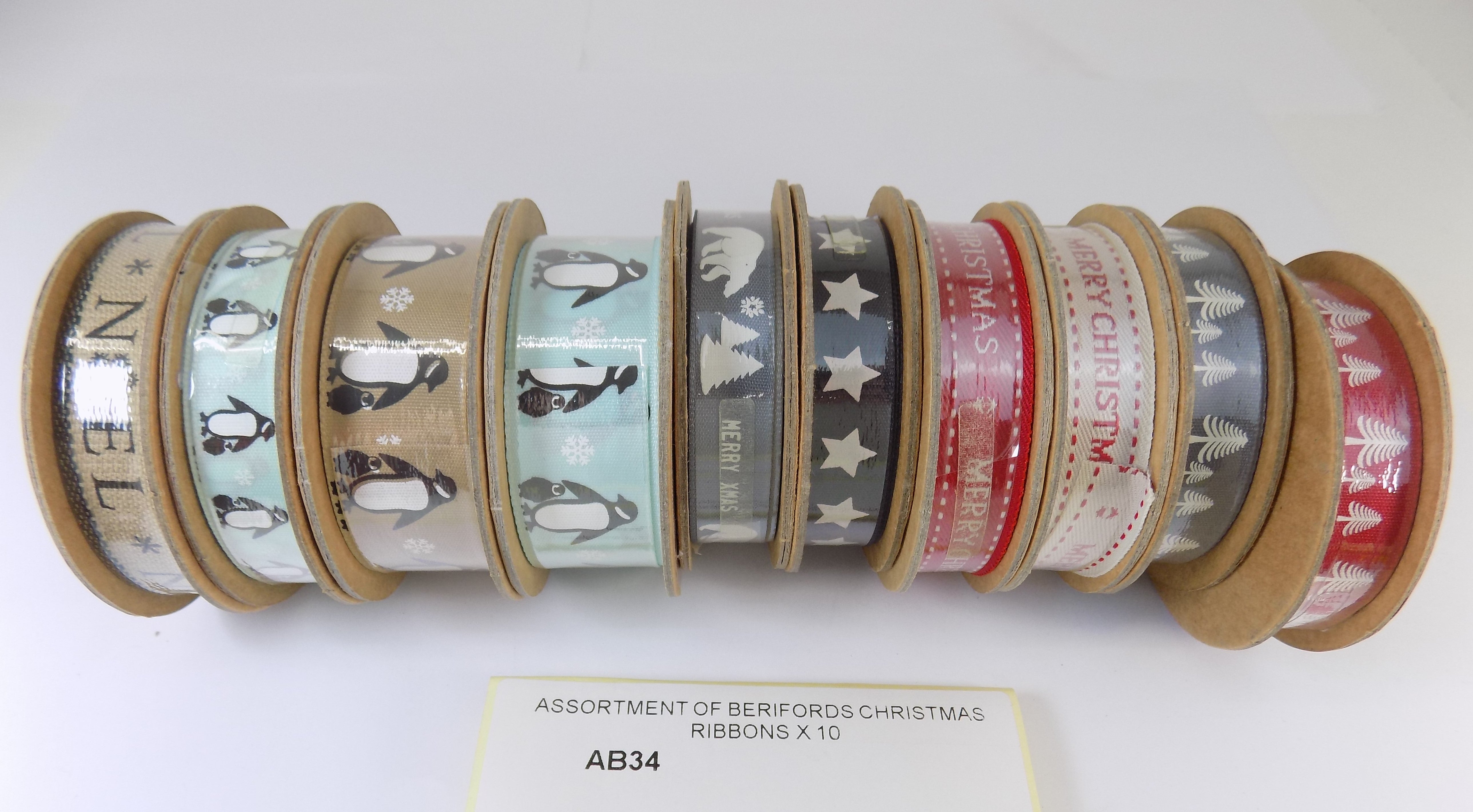 AB34  ASSORTMENT OF BERIFORDS CHRISTMAS RIBBONS X 10