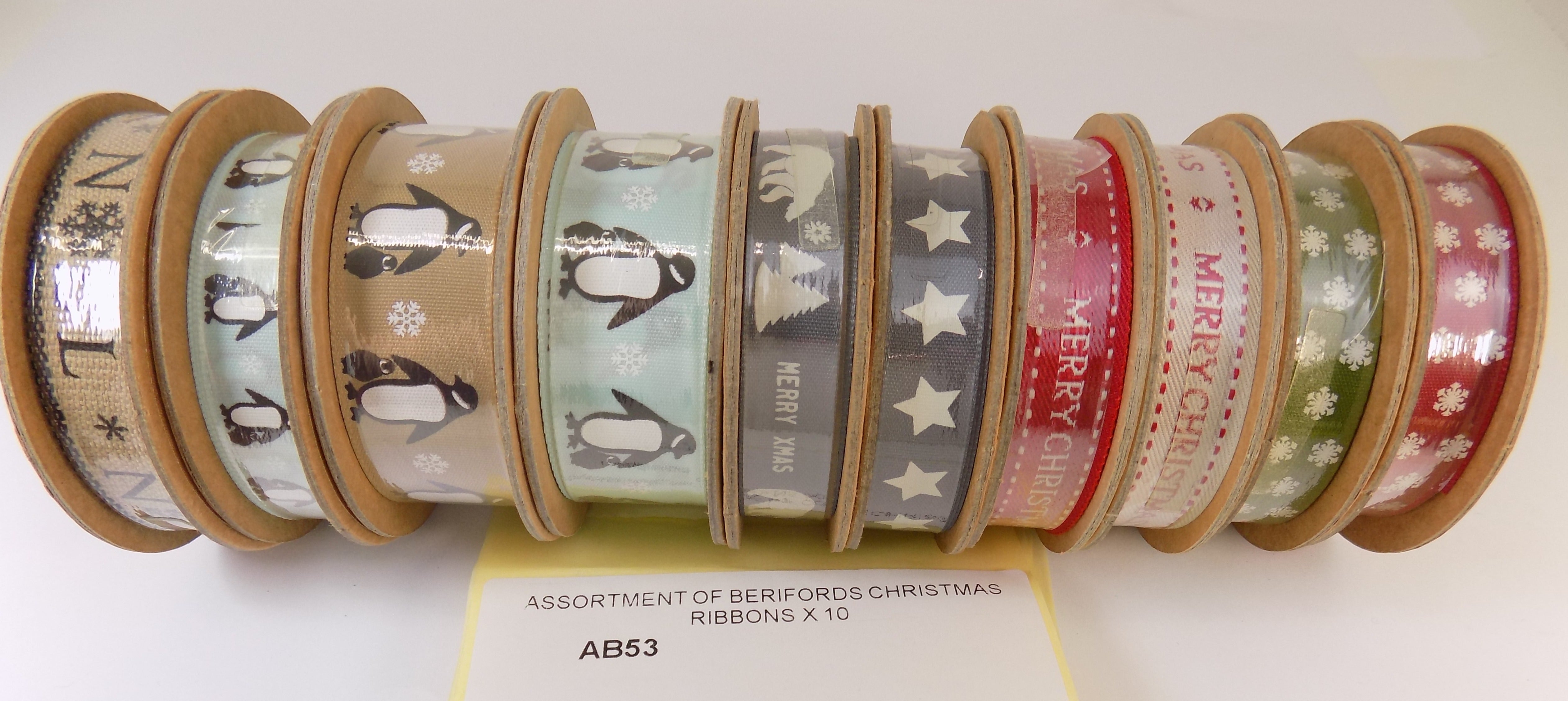 AB53  ASSORTMENT OF BERIFORDS CHRISTMAS RIBBONS X 10