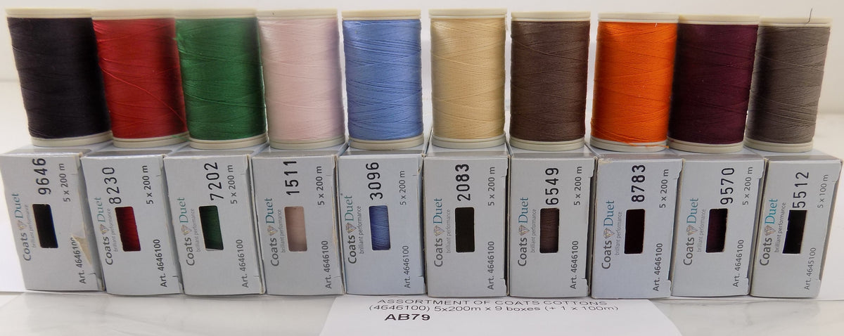 AB79  ASSORTMENT OF COATS COTTONS (4646100) 5x200m x 9 boxes (+ 1 x 100m)