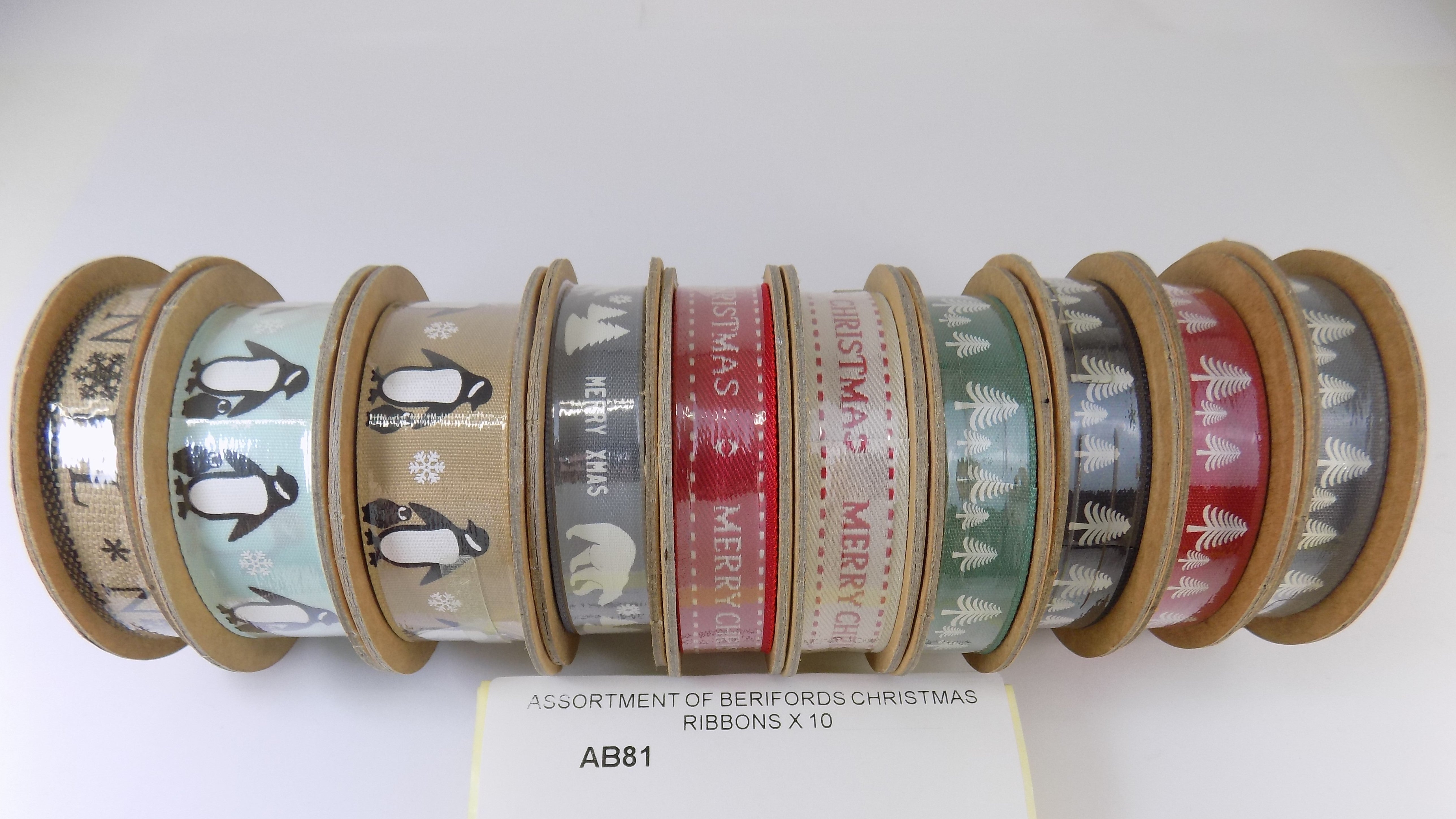 AB81  ASSORTMENT OF BERIFORDS CHRISTMAS RIBBONS X 10