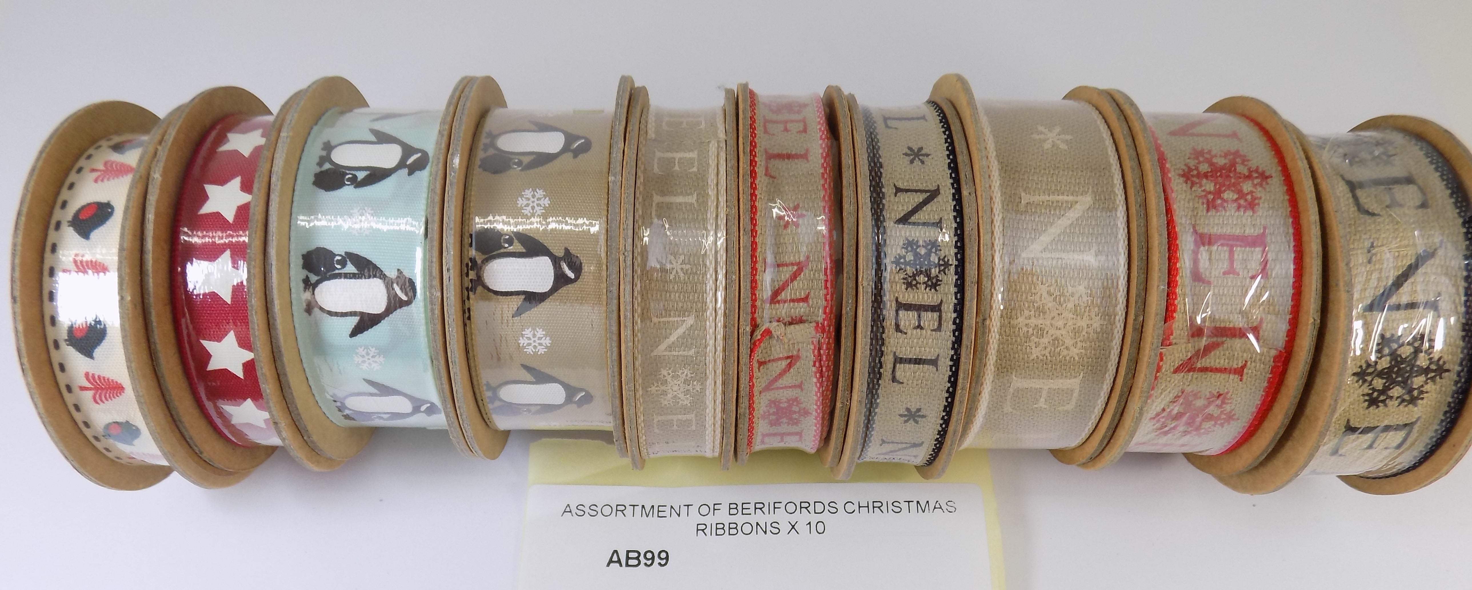 AB99  ASSORTMENT OF BERIFORDS CHRISTMAS RIBBONS X 10