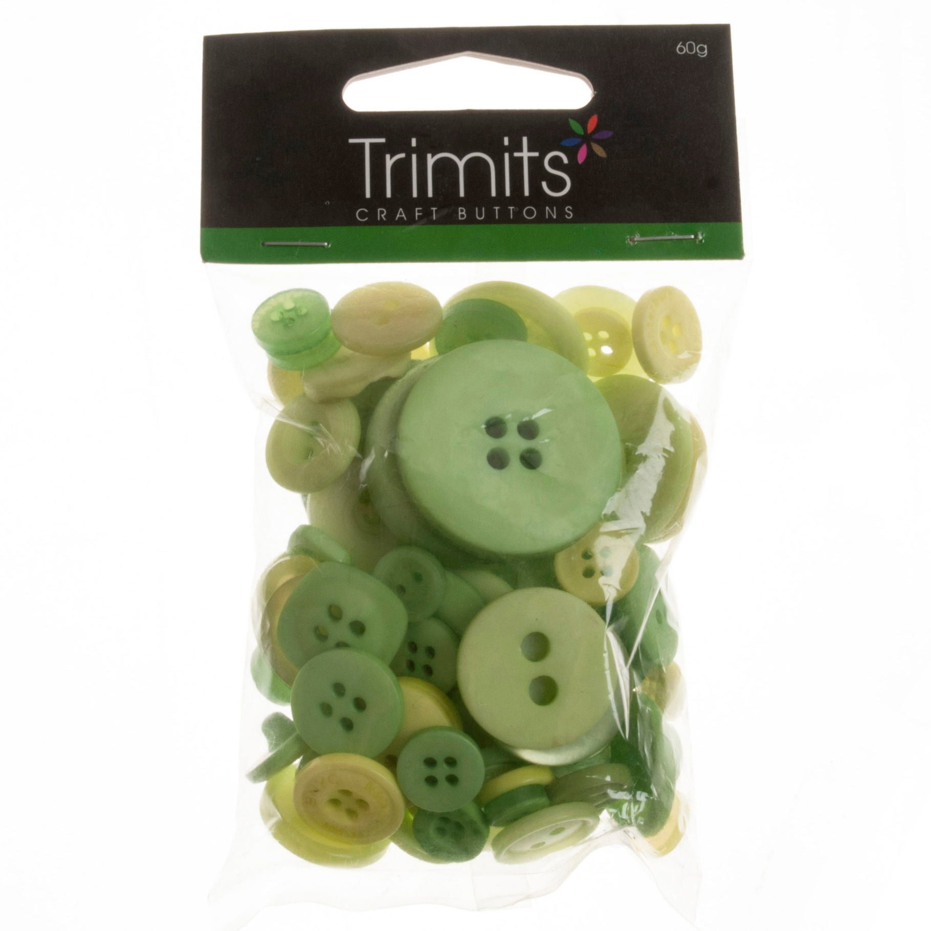 B6210-21-50G - MIXED CRAFT BUTTONS GREEN 50G X 5 PACK