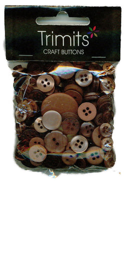 B6210-27-40G - MIXED CRAFT BUTTONS TABAC(TAN) 50G X PACK5
