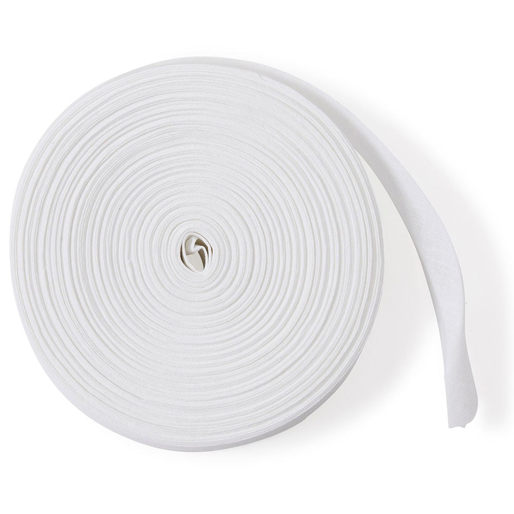 CB25-01 - COTTON BIAS BINDING 25mm WHITE x 25m ROLL