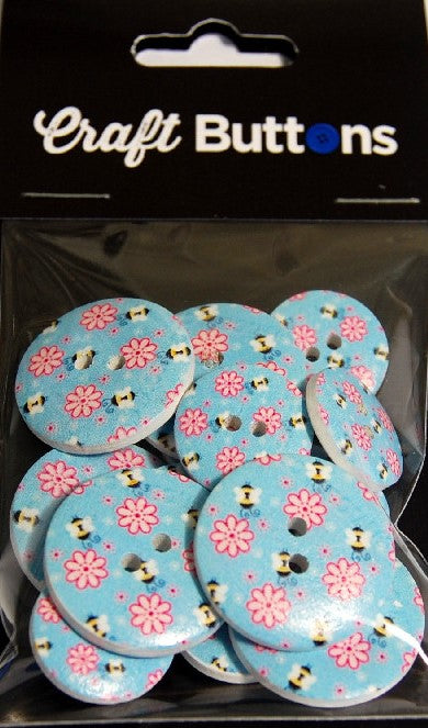 CFB022   **SEHLBACH CRAFT 18/25MM (15PCS) BLUE BACK PINK FLOWERS