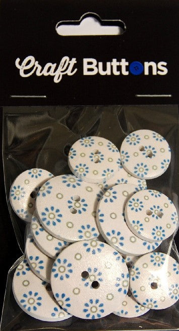 CFB041   **SEHLBACH CRAFT 18/25MM (15PCS) BLUE FLOWER/WHITE BACK