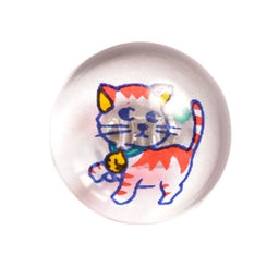 CG7-24L-C - BUTTONS - PRINTED PINK CAT (CLEAR ACRYLIC GLASS)