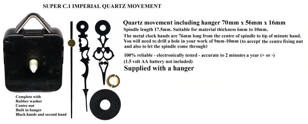 CLOCK - QUARTZ CLOCK (AIDM) - 76MM BLACK C HANDS(ACH) MED SPINDLE