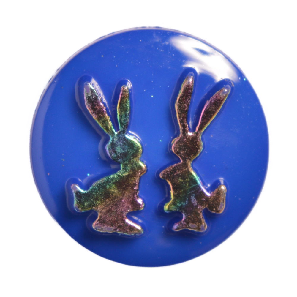CN19-24 - BUTTONS-TWIN RABBITS (FOILED) 24 DK.BLUE 22L