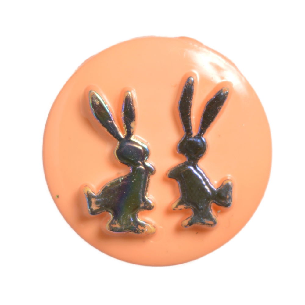 CN19-49 - BUTTONS-TWIN RABBITS (FOILED) 49 PEACH 22L