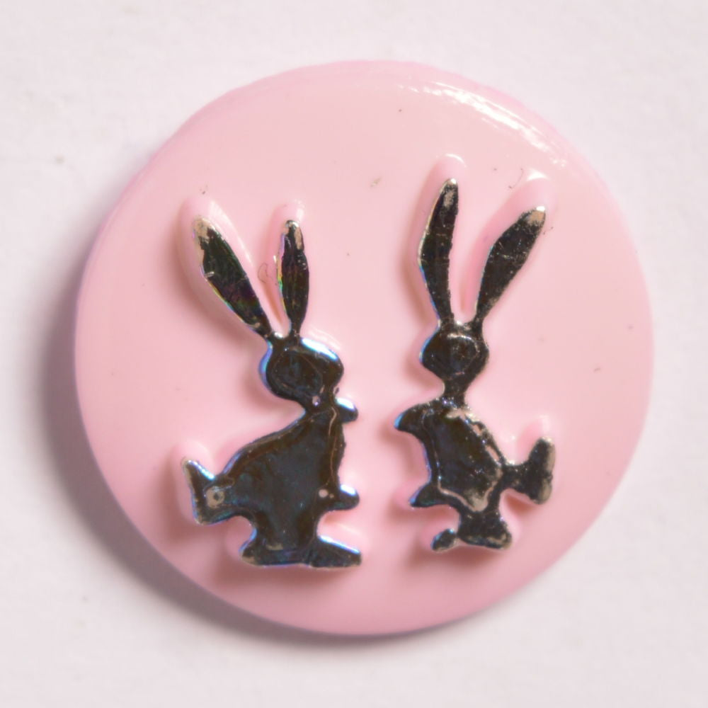 CN19-5 - BUTTONS-TWIN RABBITS (FOILED) 5 PINK 22L