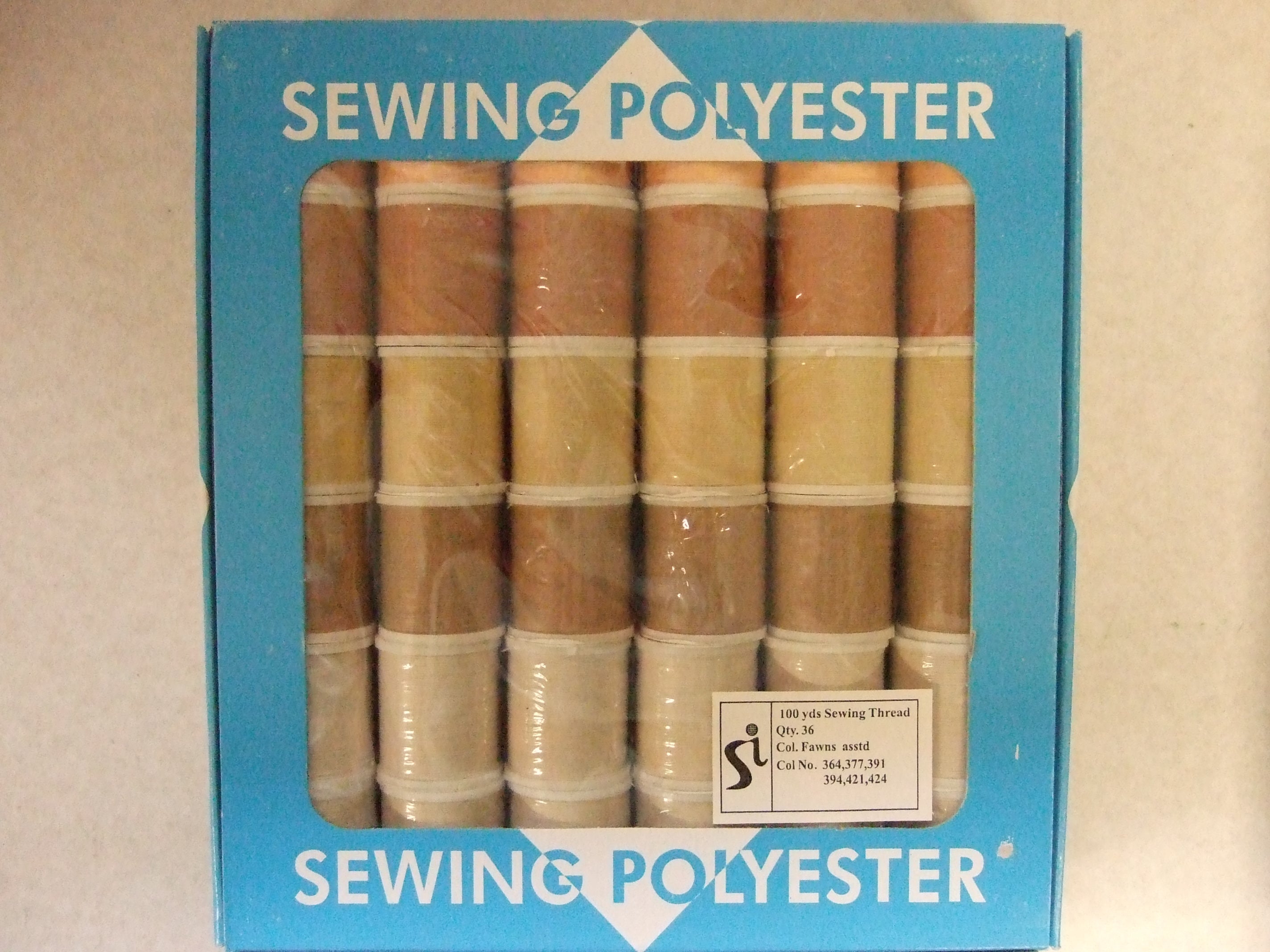 SS258  FAWNS POLYESTER SEWING THREAD 100 YDS 36 WINDOW BOX