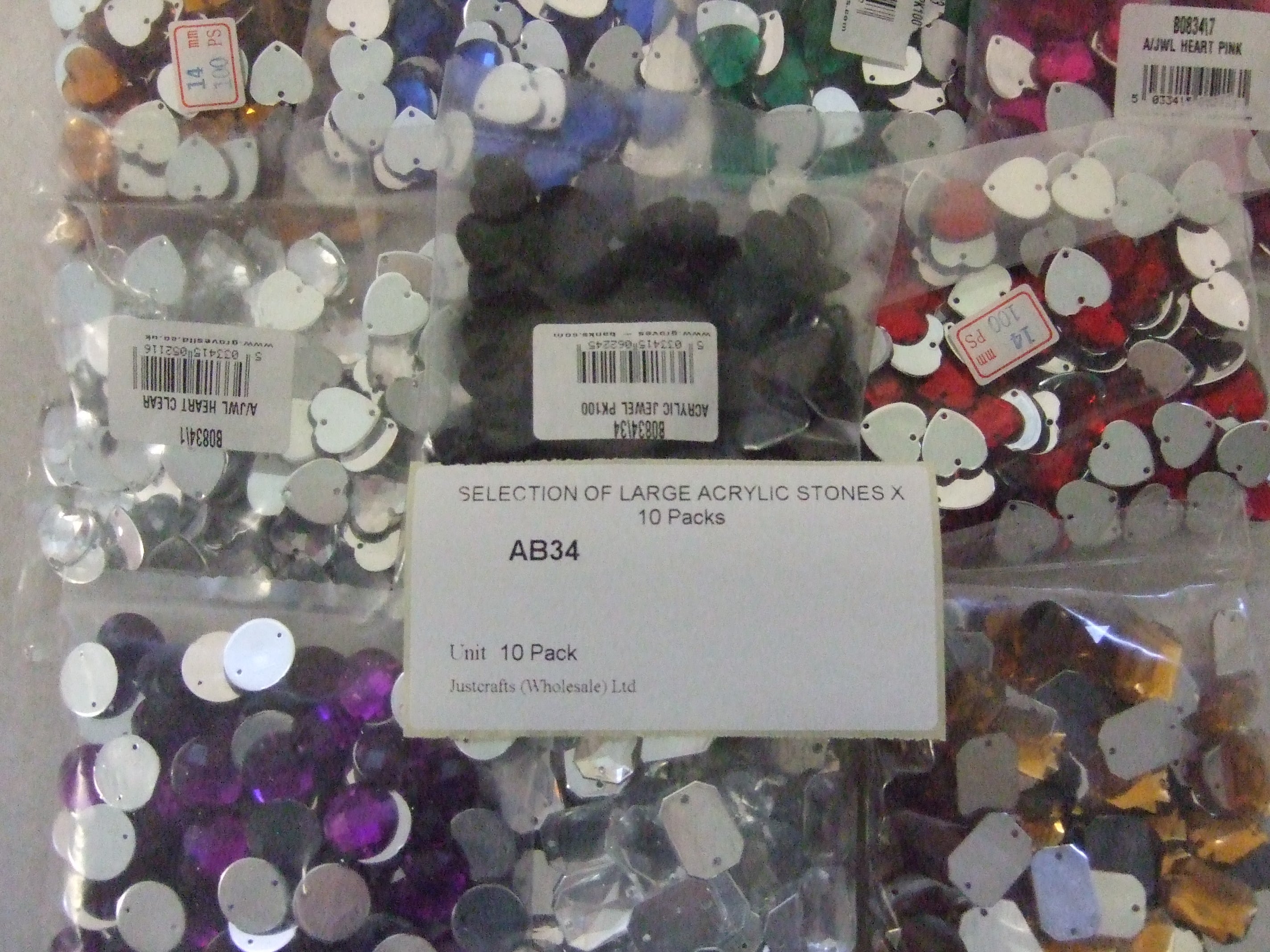 AB34  SELECTION OF LARGE ACRYLIC STONES X 10 PACKS