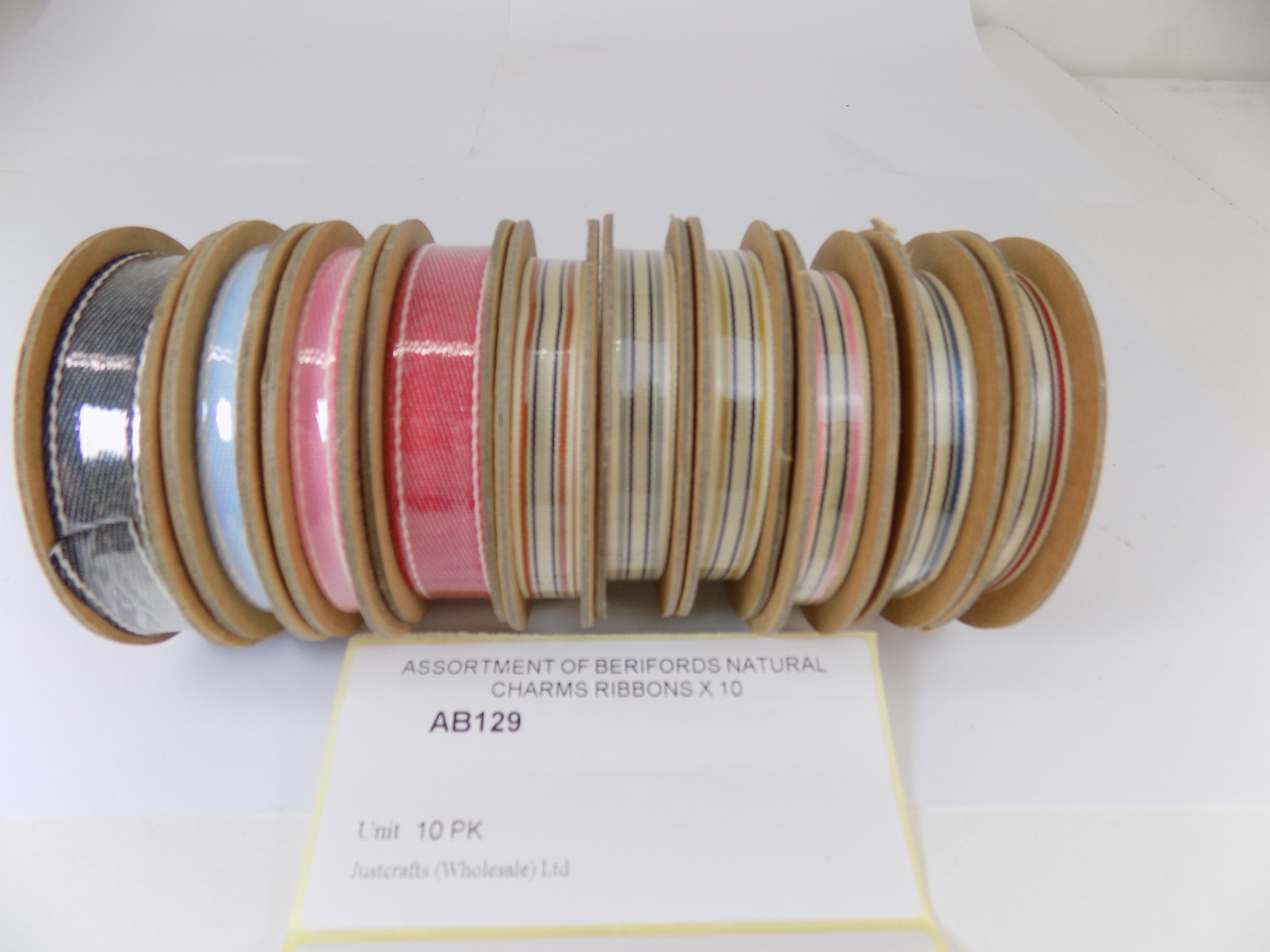 AB129   ASSORTMENT OF BERIFORDS NATURAL CHARMS RIBBONS X 10