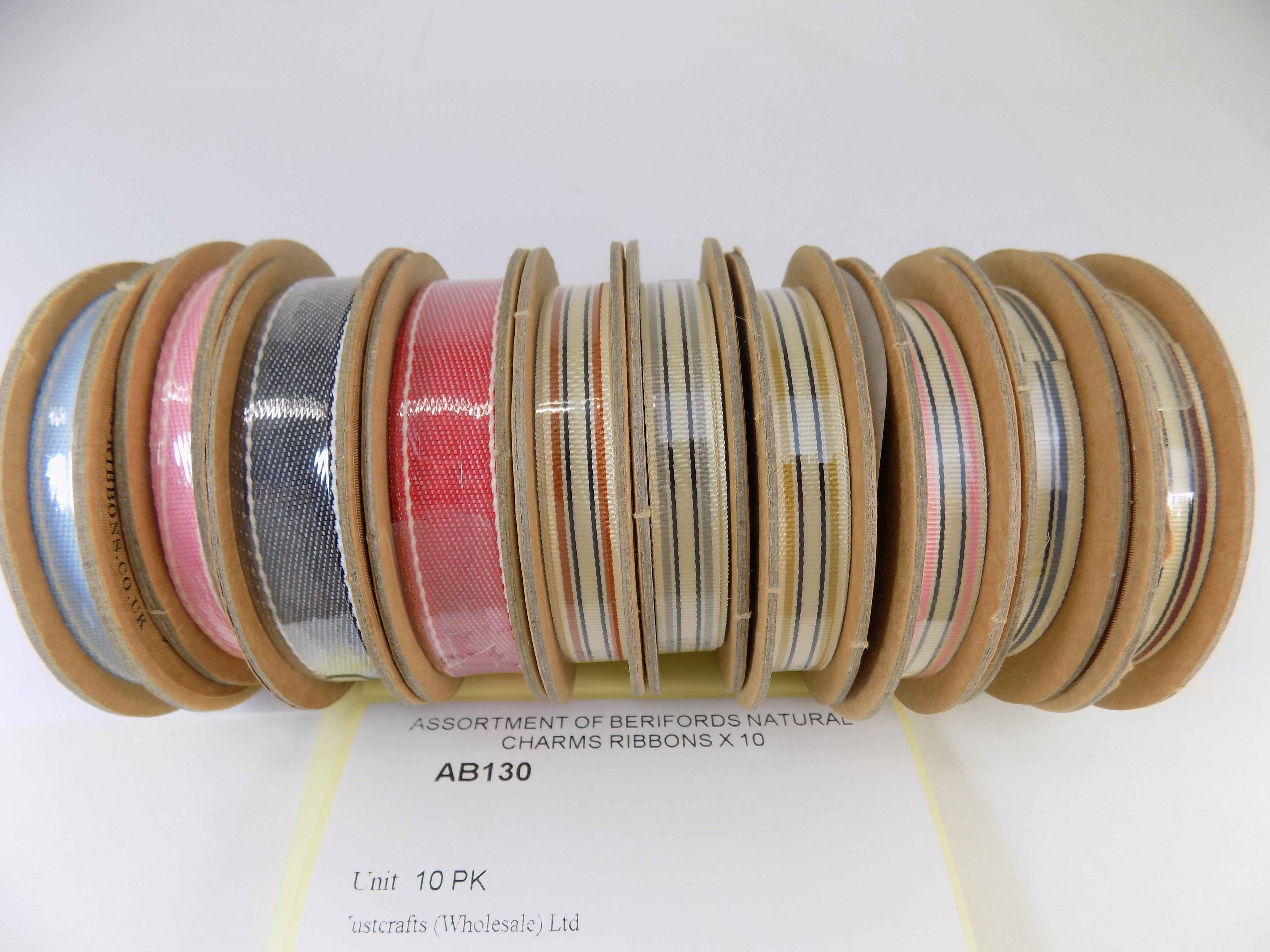 AB130   ASSORTMENT OF BERIFORDS NATURAL CHARMS RIBBONS X 10