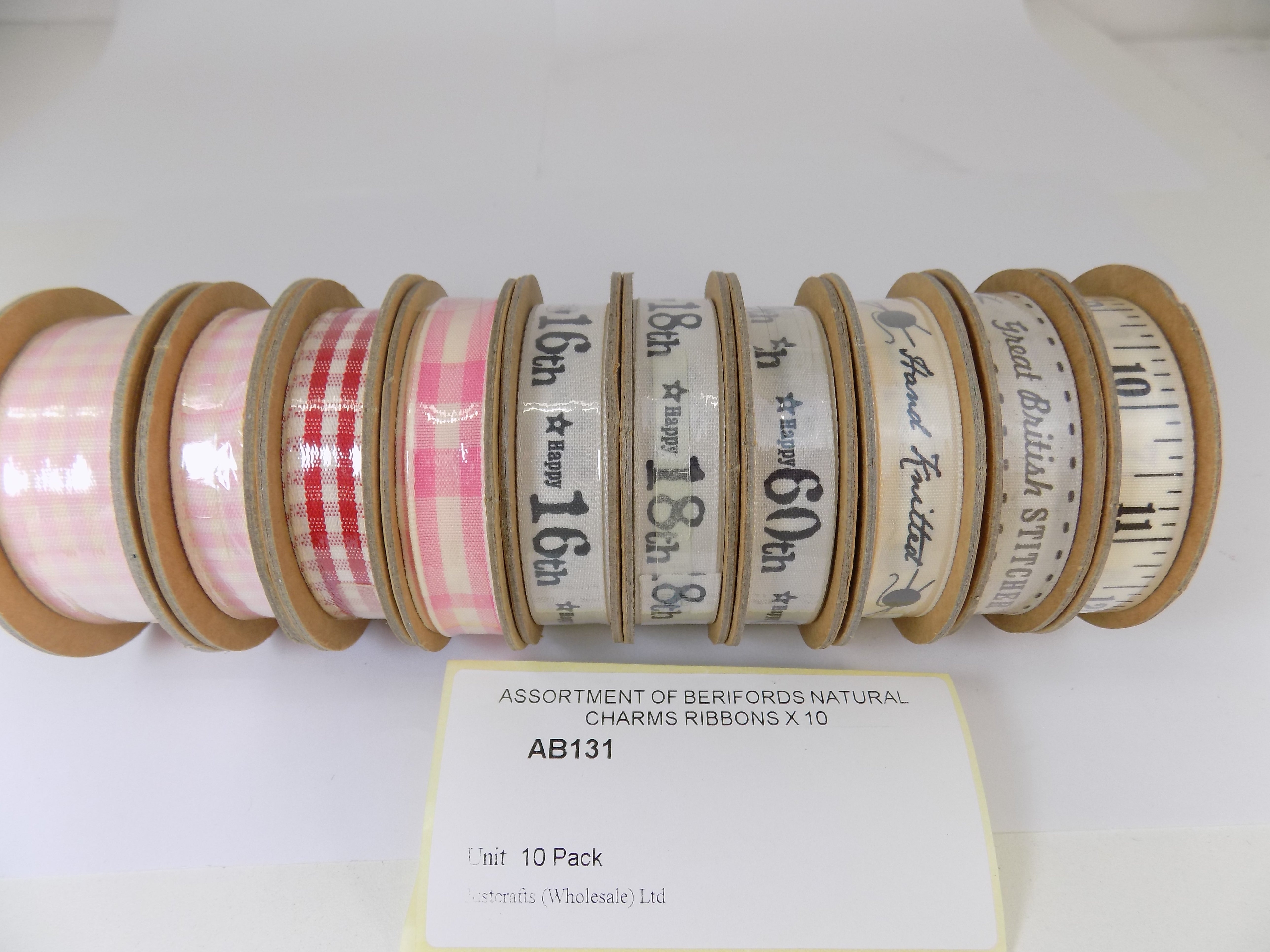 AB131   ASSORTMENT OF BERIFORDS NATURAL CHARMS RIBBONS X 10