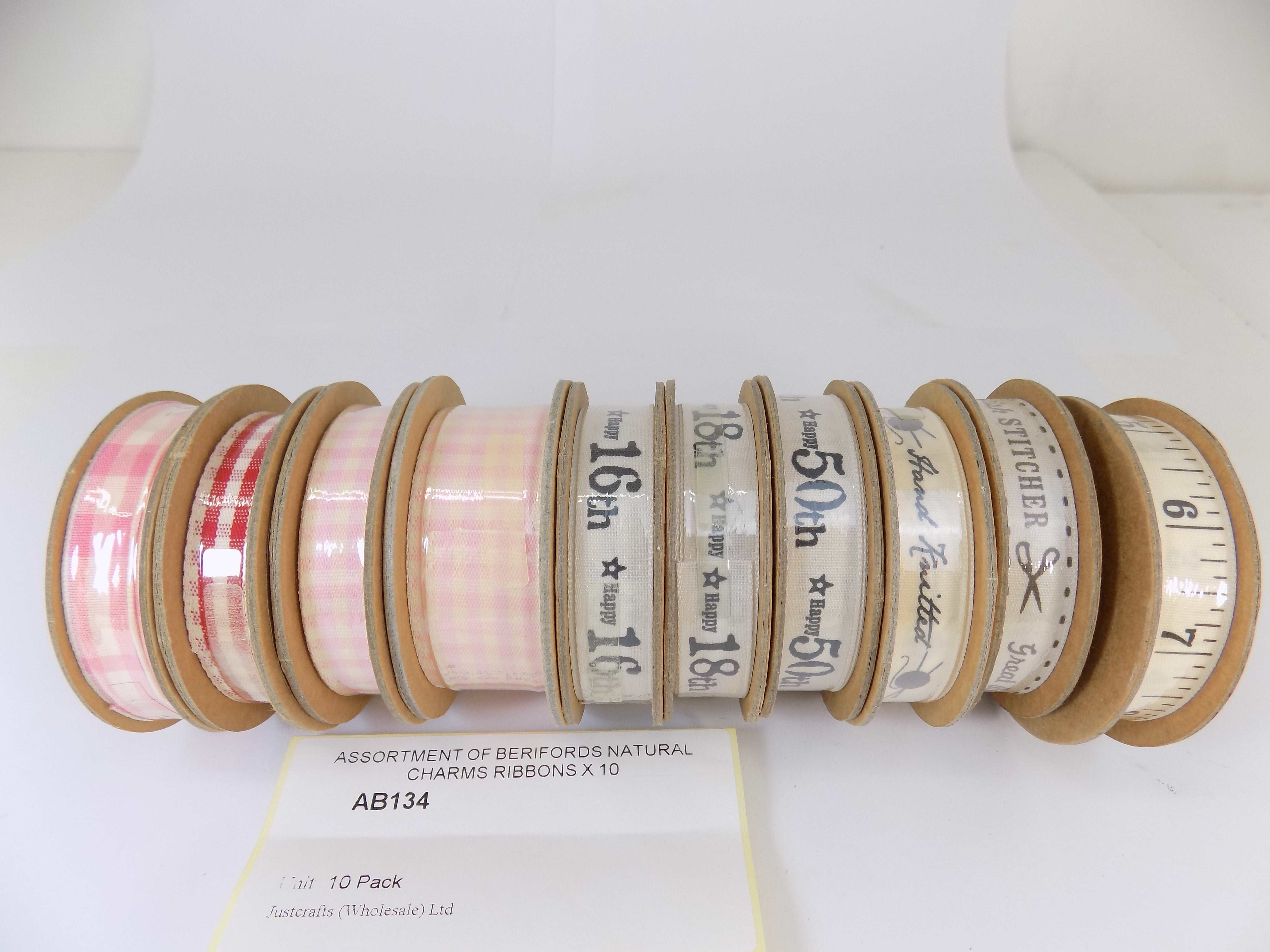 AB134   ASSORTMENT OF BERIFORDS NATURAL CHARMS RIBBONS X 10