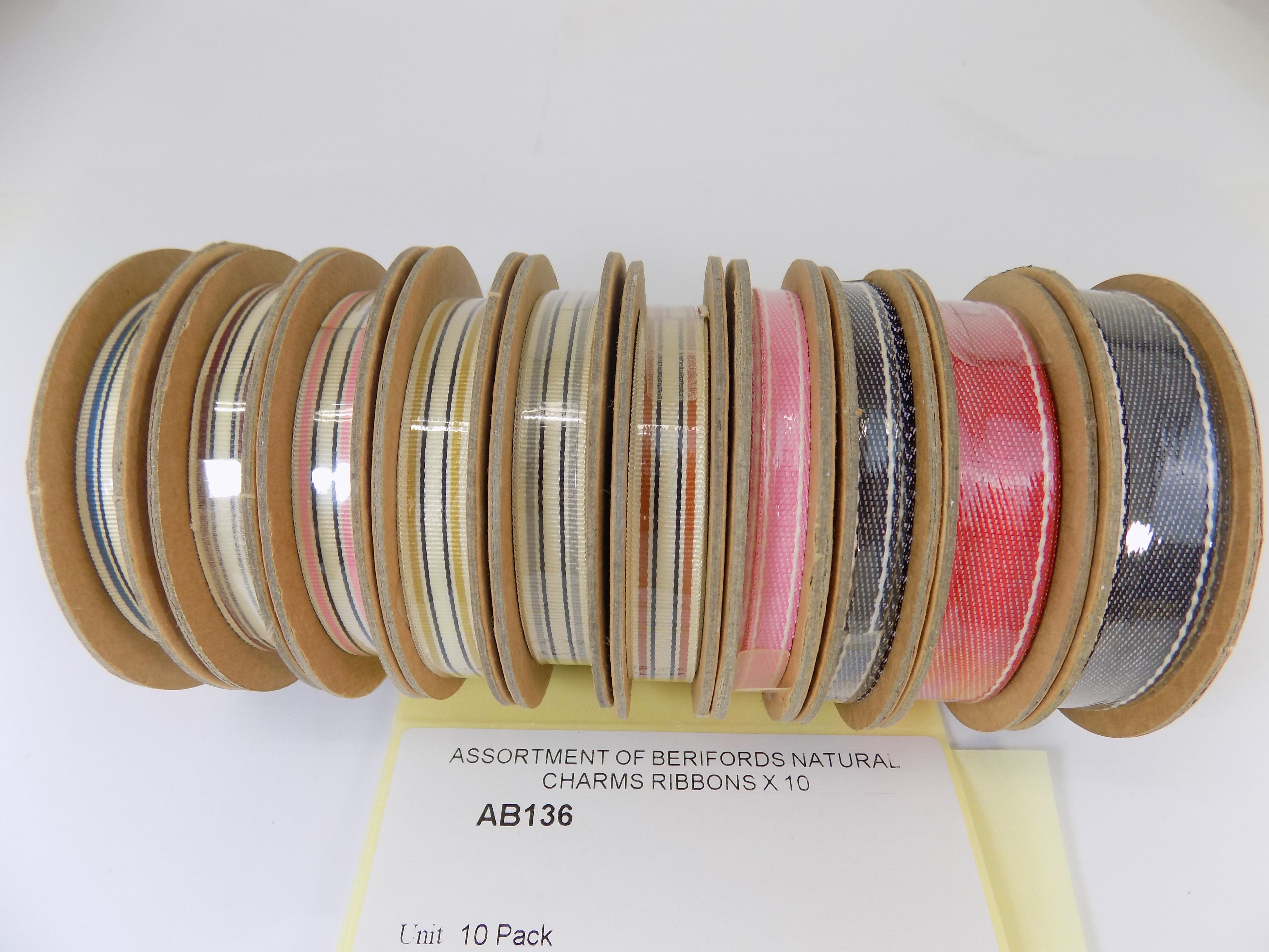 AB136   ASSORTMENT OF BERIFORDS NATURAL CHARMS RIBBONS X 10