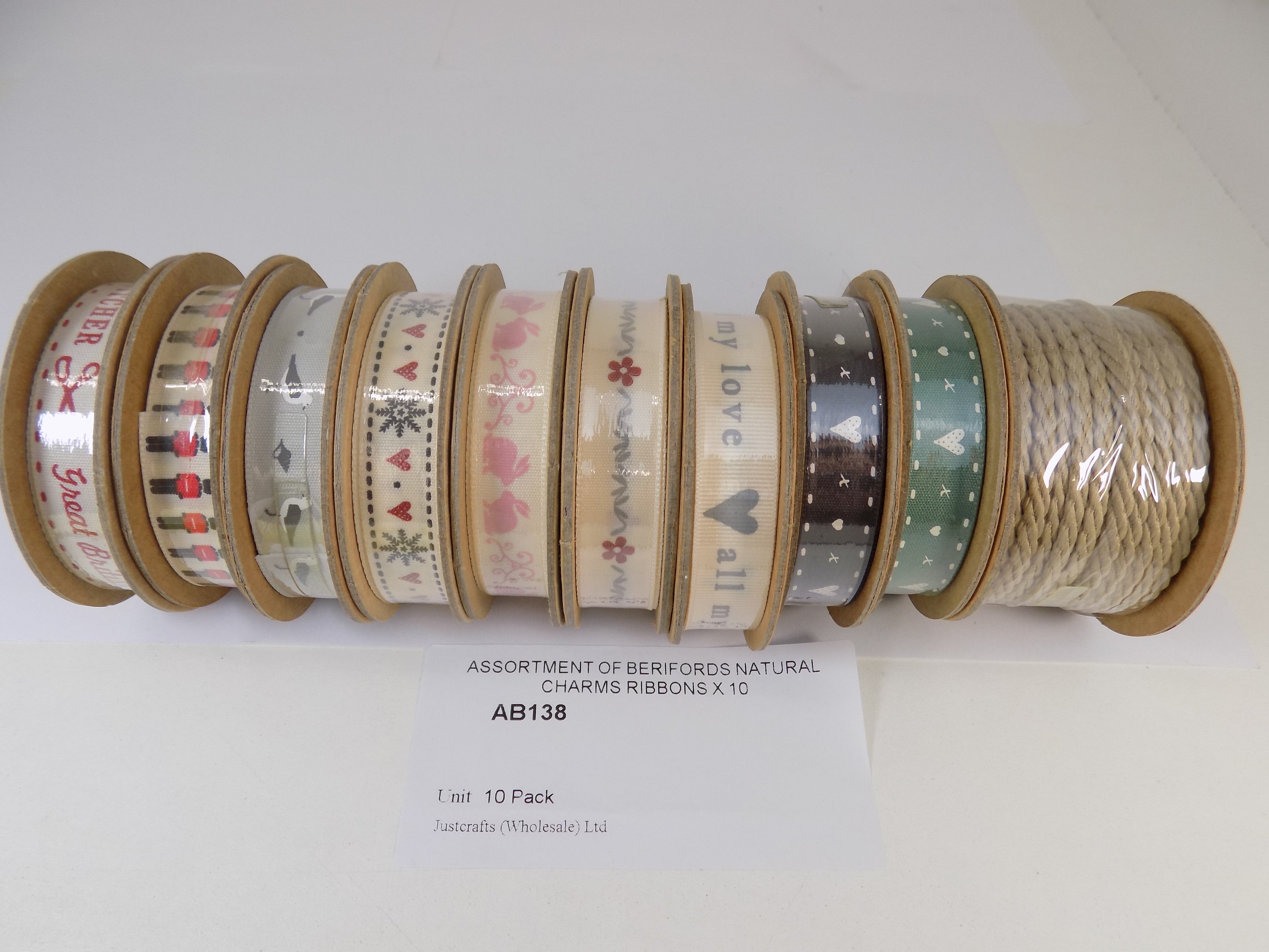 AB138   ASSORTMENT OF BERIFORDS NATURAL CHARMS RIBBONS X 10
