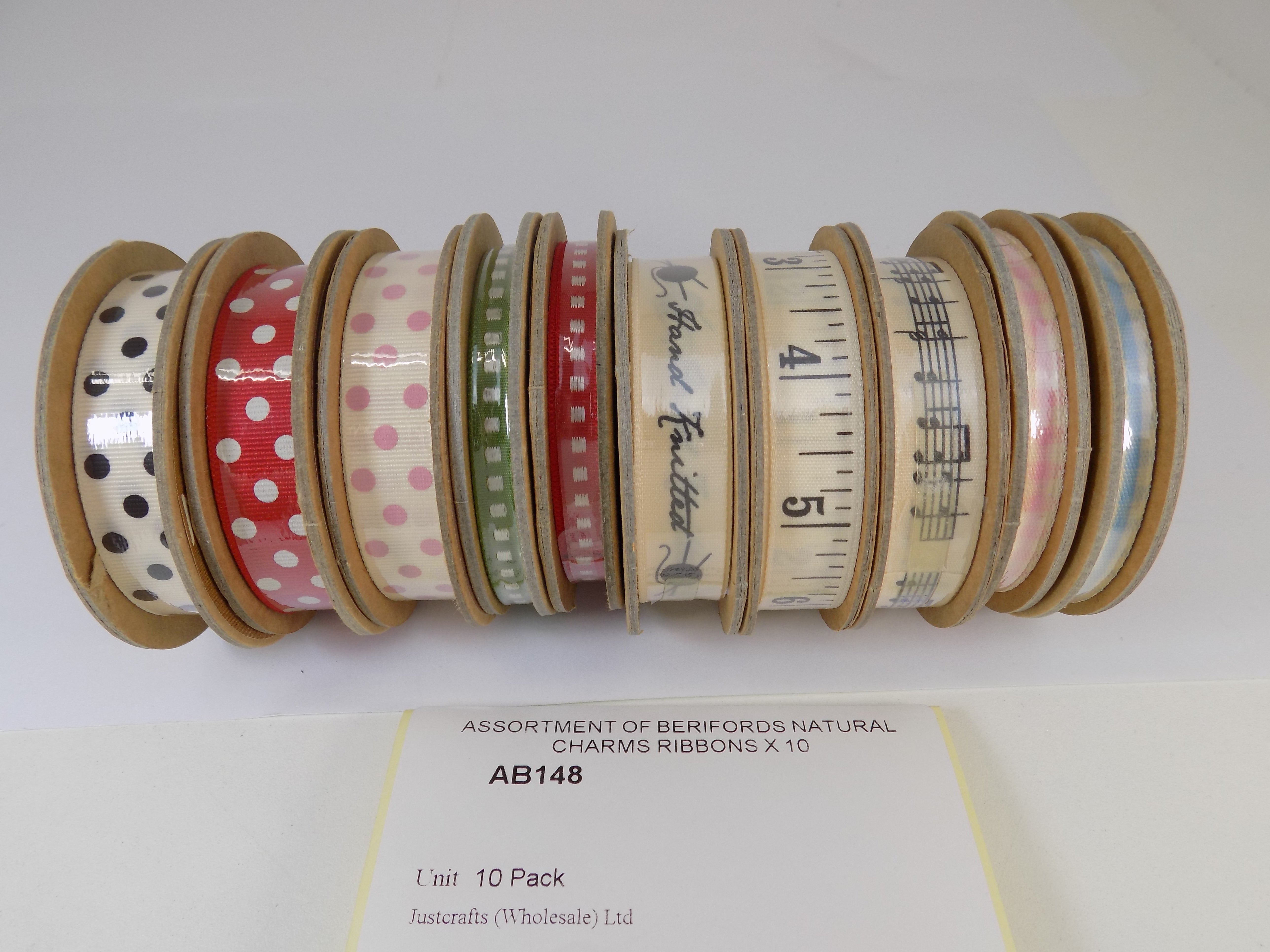 AB148   ASSORTMENT OF BERIFORDS NATURAL CHARMS RIBBONS X 10