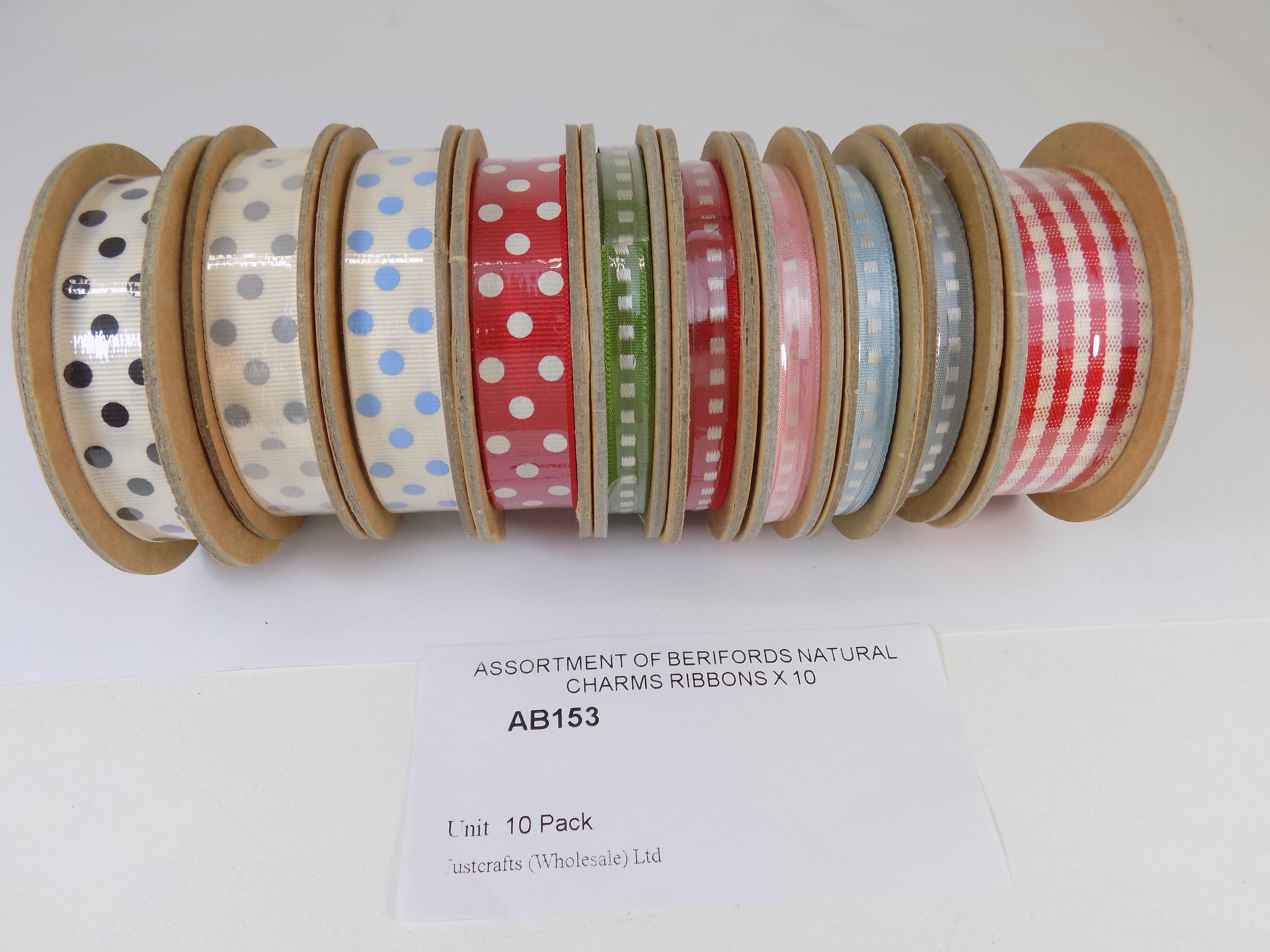 AB153   ASSORTMENT OF BERIFORDS NATURAL CHARMS RIBBONS X 10