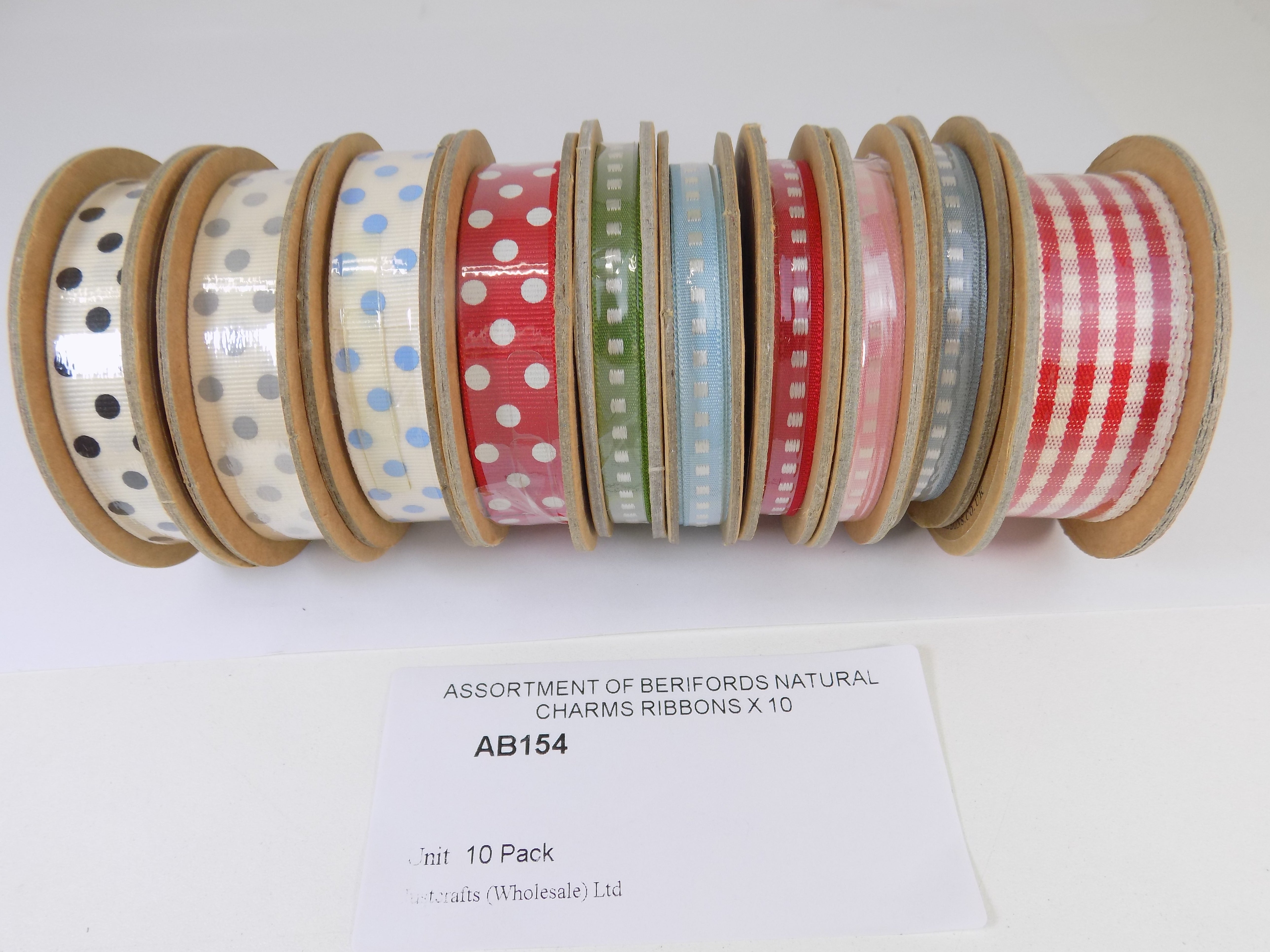 AB154   ASSORTMENT OF BERIFORDS NATURAL CHARMS RIBBONS X 10