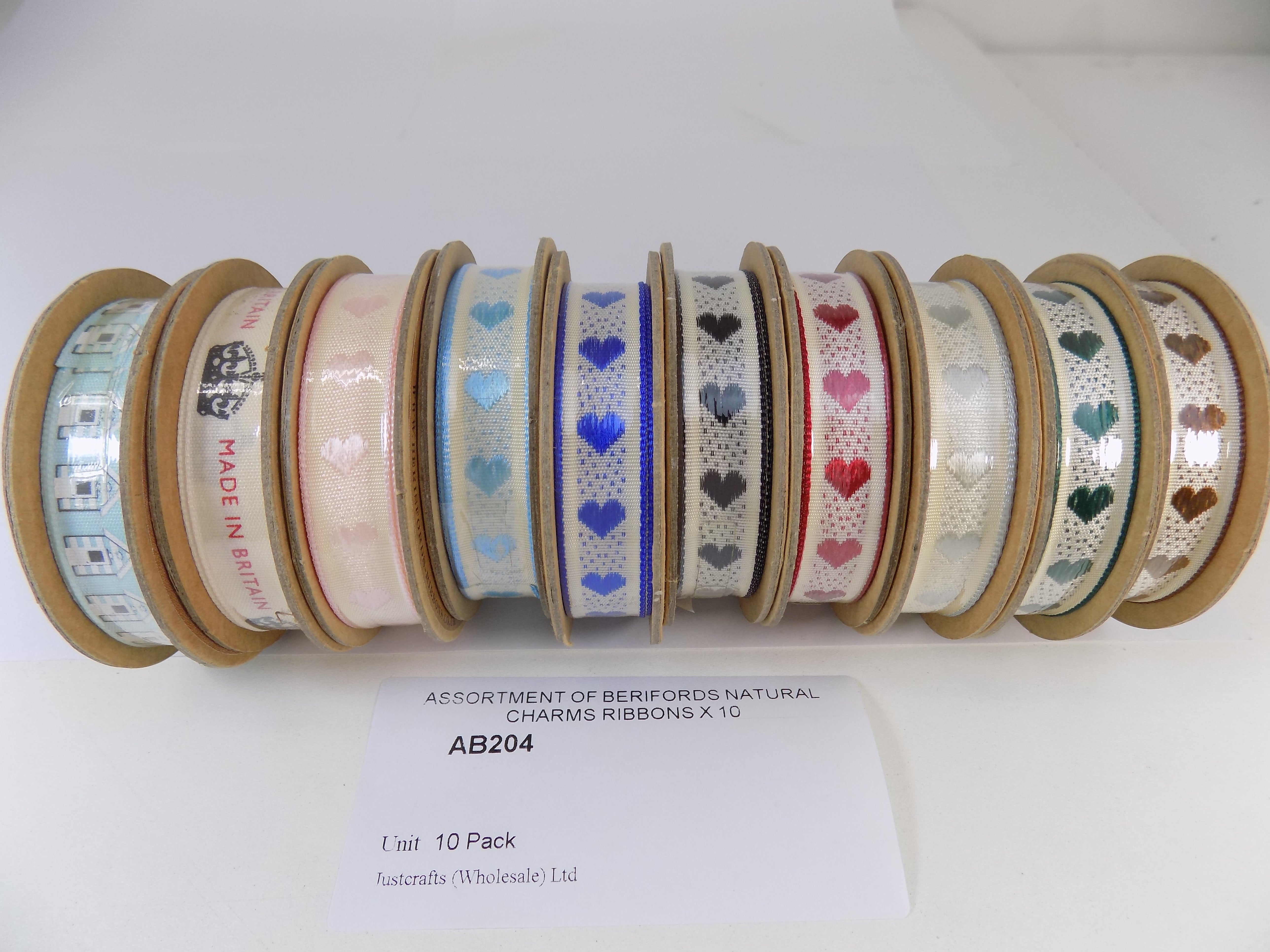 AB204   ASSORTMENT OF BERIFORDS NATURAL CHARMS RIBBONS X 10