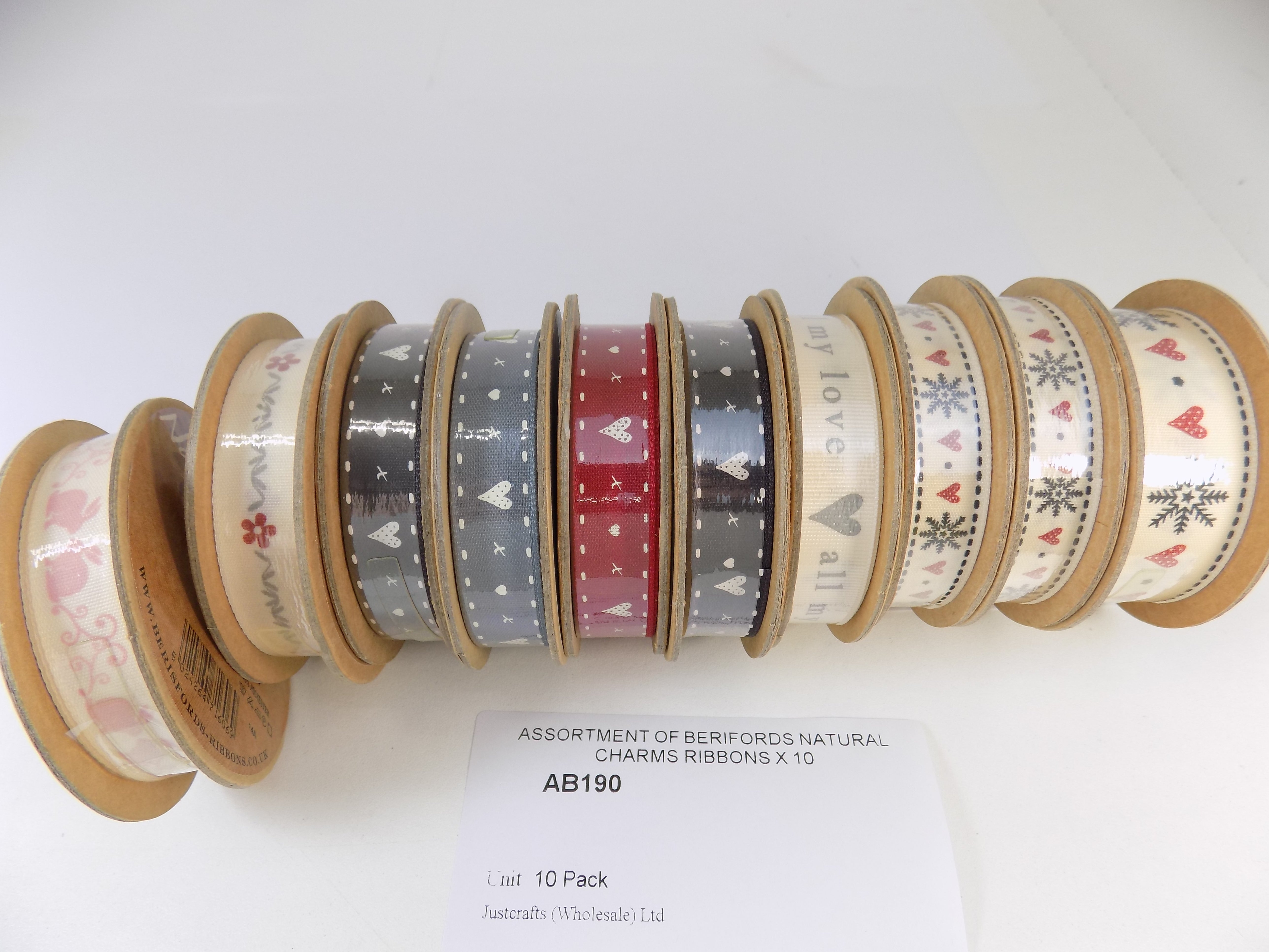 AB190   ASSORTMENT OF BERIFORDS NATURAL CHARMS RIBBONS X 10