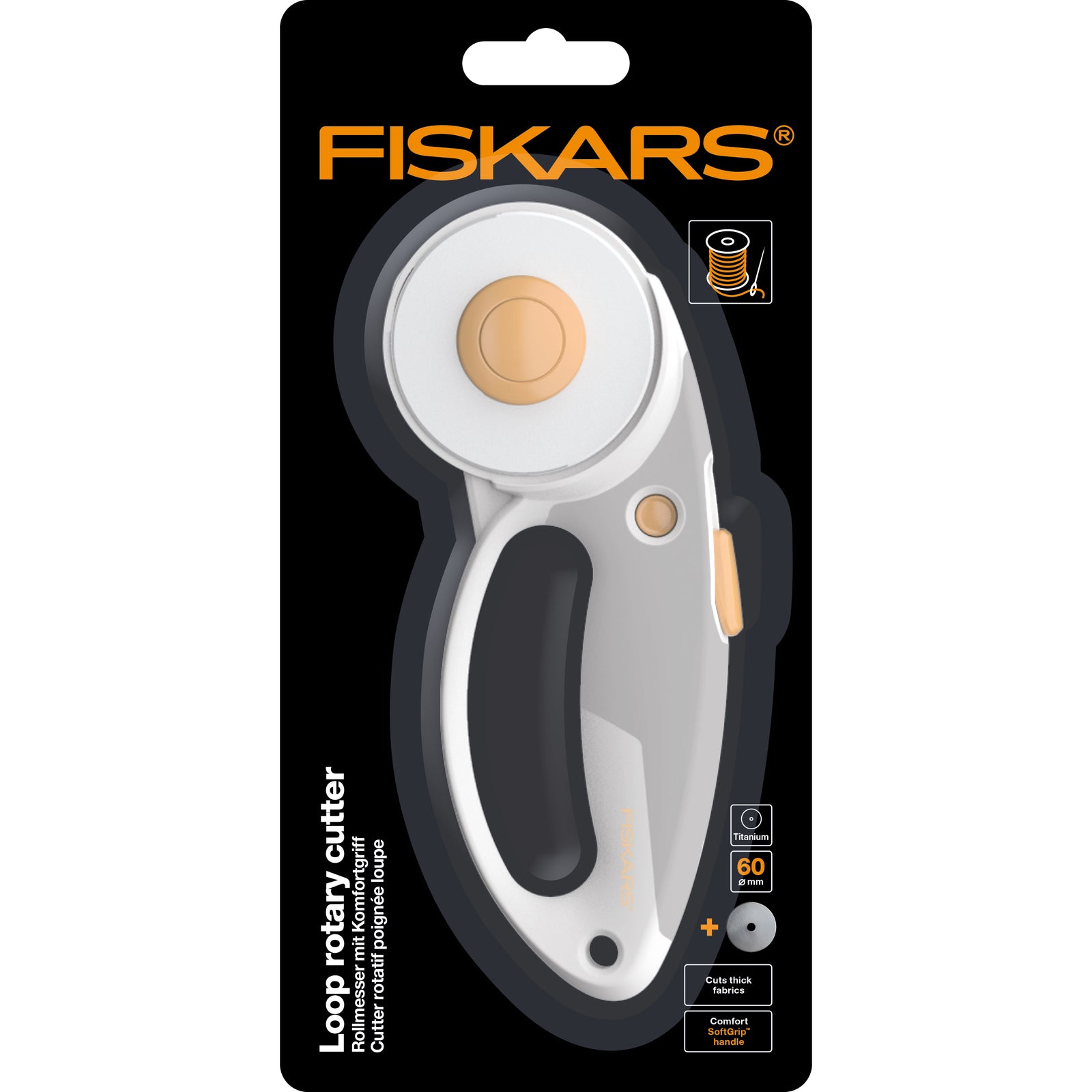 F1066040  **FISKARS TITANIUM ROTARY CUTTER 60mm SOFTGRIP