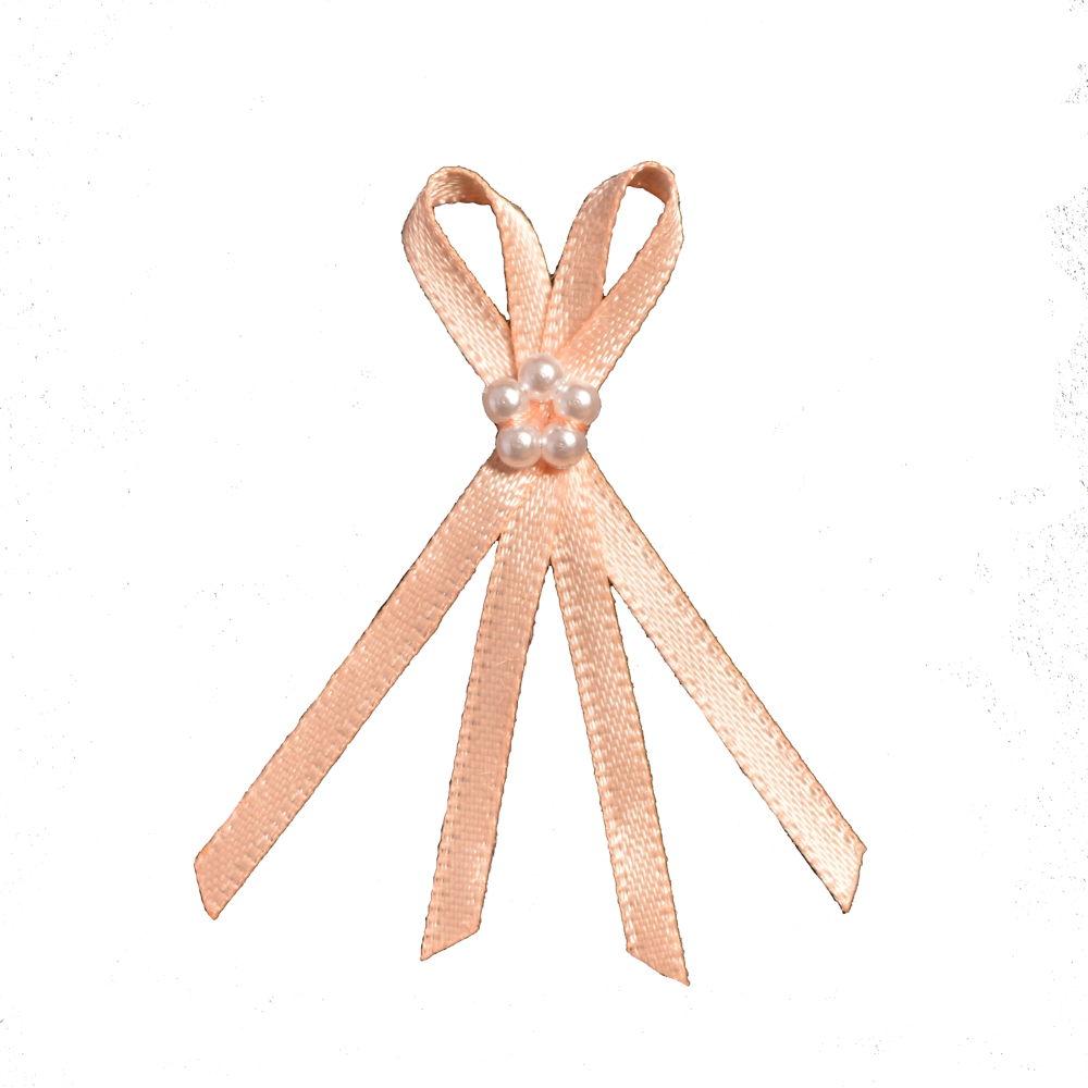 FR28-714 - DOUBLE BOW WITH 5 PEARLS 3mm 714 PETAL PEACH