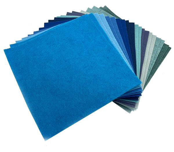 F6-MIX10 - FELT SQUARES 6 inch (15cm) MIX 10 BLUES