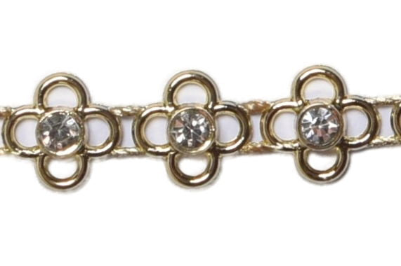 HK817G - FLOWER/CRYSTAL TRIM 5m GOLD