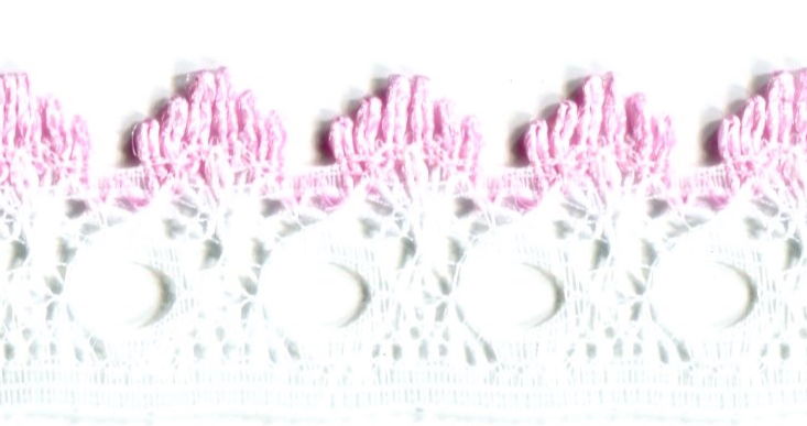 KNITTING IN EYELET LACE 18 mm PINK/WHITE