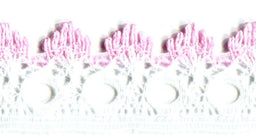 KNITTING IN EYELET LACE 18 mm PINK/WHITE