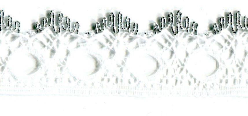 KNITTING IN EYELET LACE 18 mm SILVER/WHITE