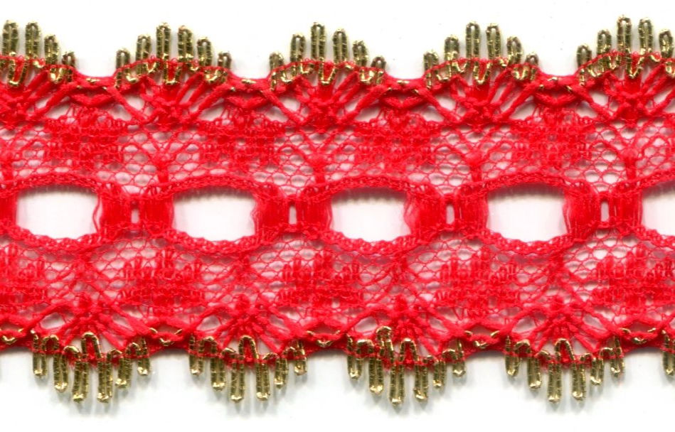 EYELET LACE FLAT RED/GOLD 32 mm