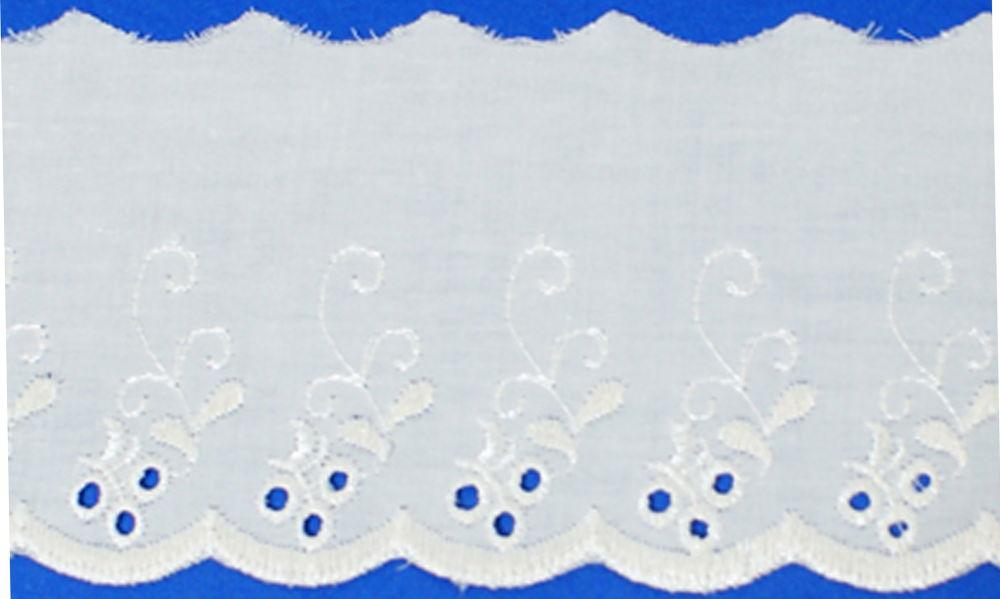 LBA240201W - LACE BROD ANGLAISE CHERRY 75mm WHITE FLAT (27.4m)