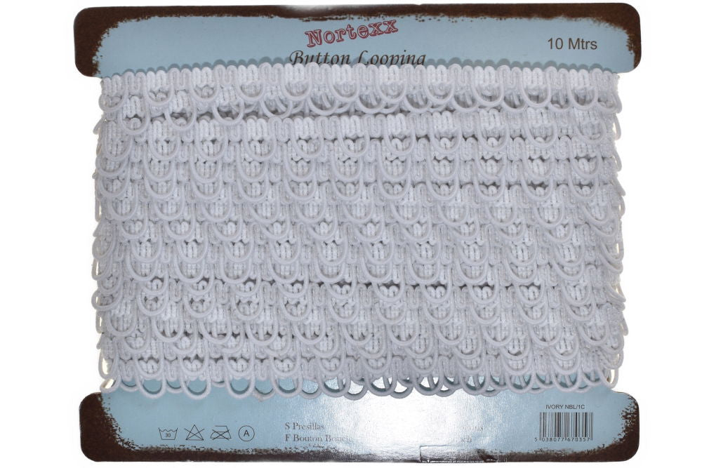 NBL-1C - BUTTON LOOPING IVORY 10mm SPACING (ELASTIC LOOP)