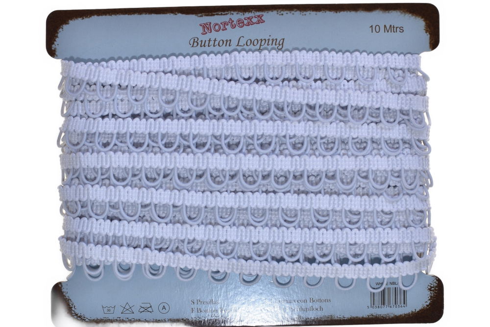 NBL-1 - BUTTON LOOPING WHITE 10mm SPACING (ELASTIC LOOP)
