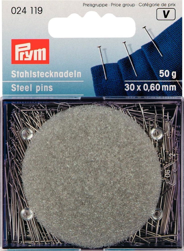 P024119 - PRYM STRAIGHT PINS 6 EF 0.60 X 30mm SILVER COL W. CUSHION