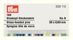 P029115 - **GLASS-HEAD PINS NO.9 ASSTD COLS 0.60 X 30mm (10 ENV)