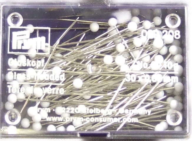 P029208 - GLASS HEAD PINS NO.9 WHITE HEAD 0.60 X 30mm