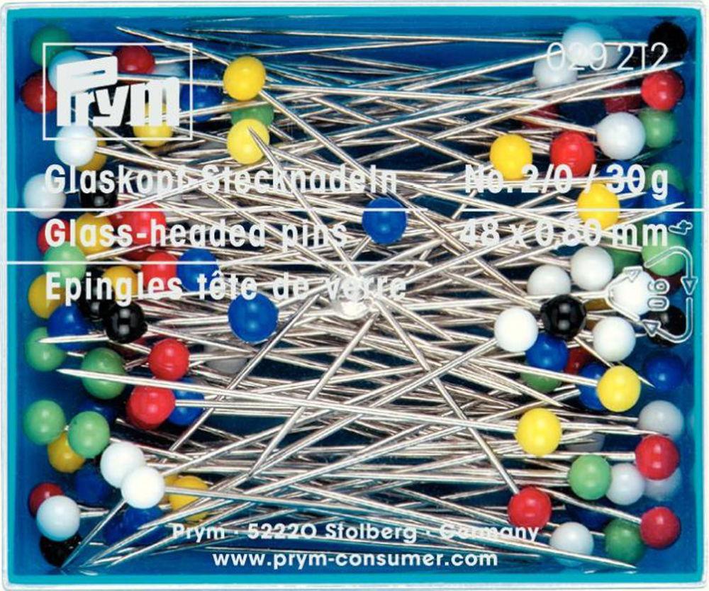 P029212 - Glass-headed Pins No. 2/0 assorted 0.80 x 48mm x 30g