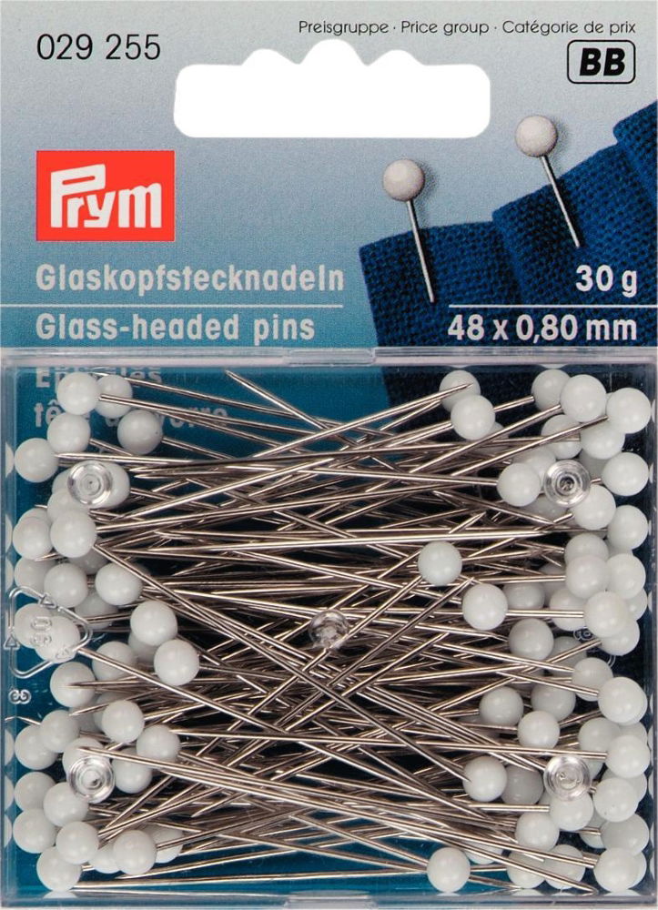 P029255 - Glass-headed Pins No. 2/0 white 0.80 x 48mm x 30g